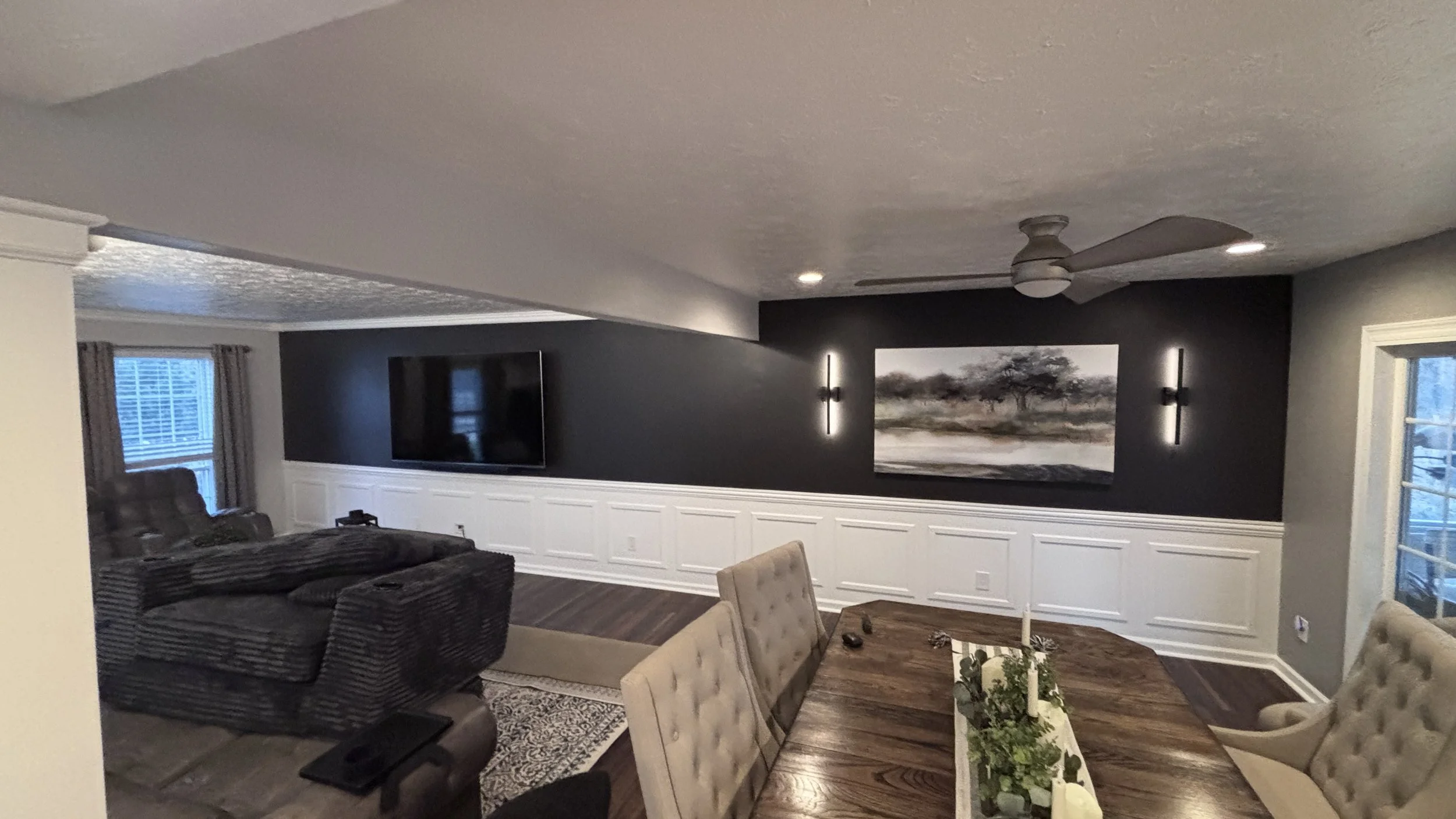 handyman custom wainscoting trim wall paint accent wall light sconces before and after