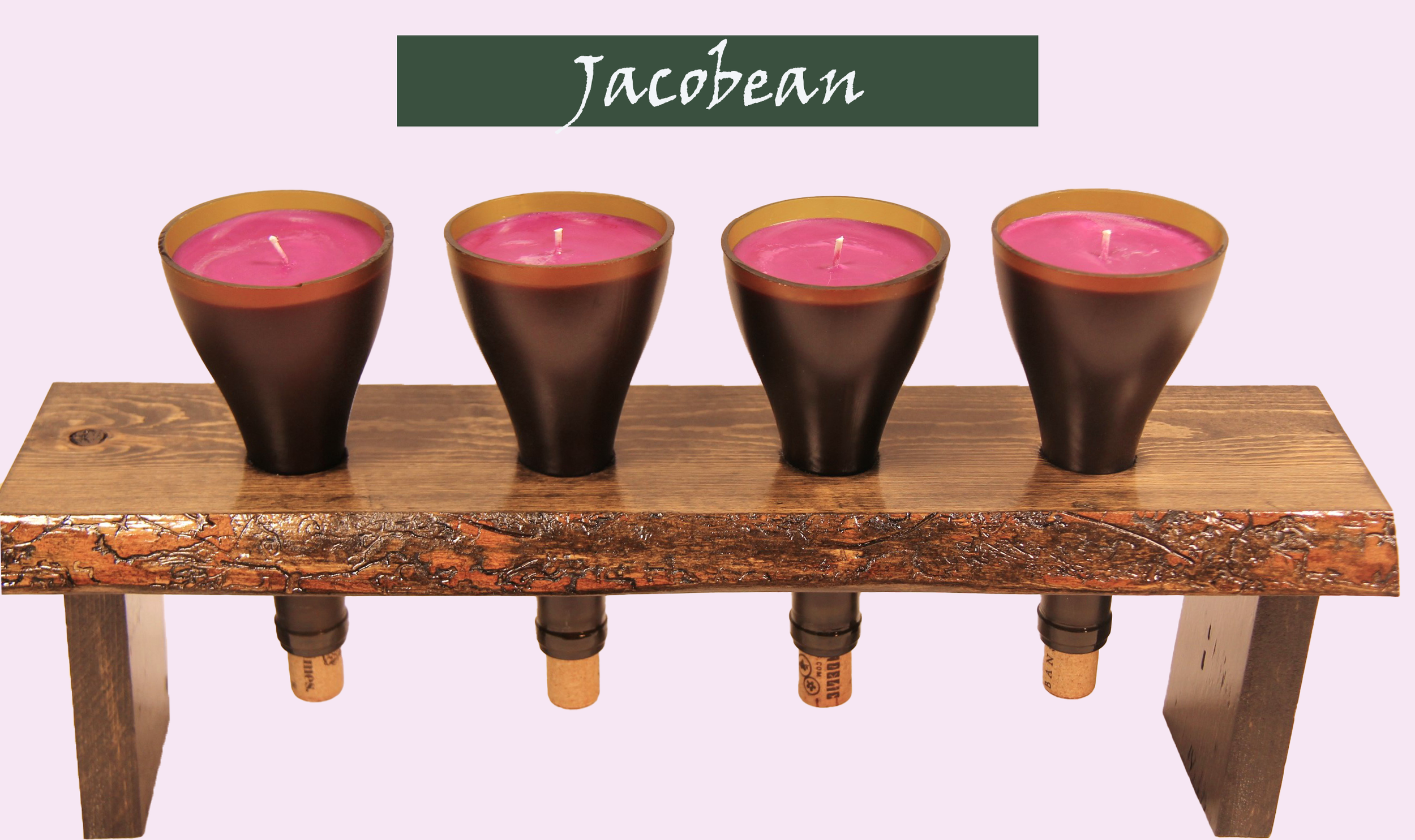 4-candle corked candles with stand, stained in Jacobean.
