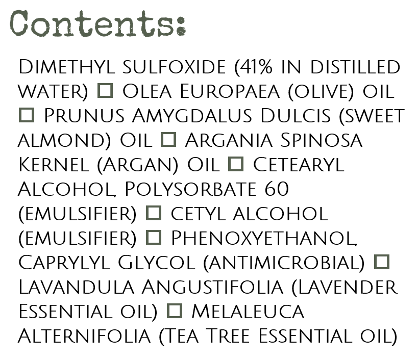 Ingredient list for Formula DM4 Lavender and Tea Tree