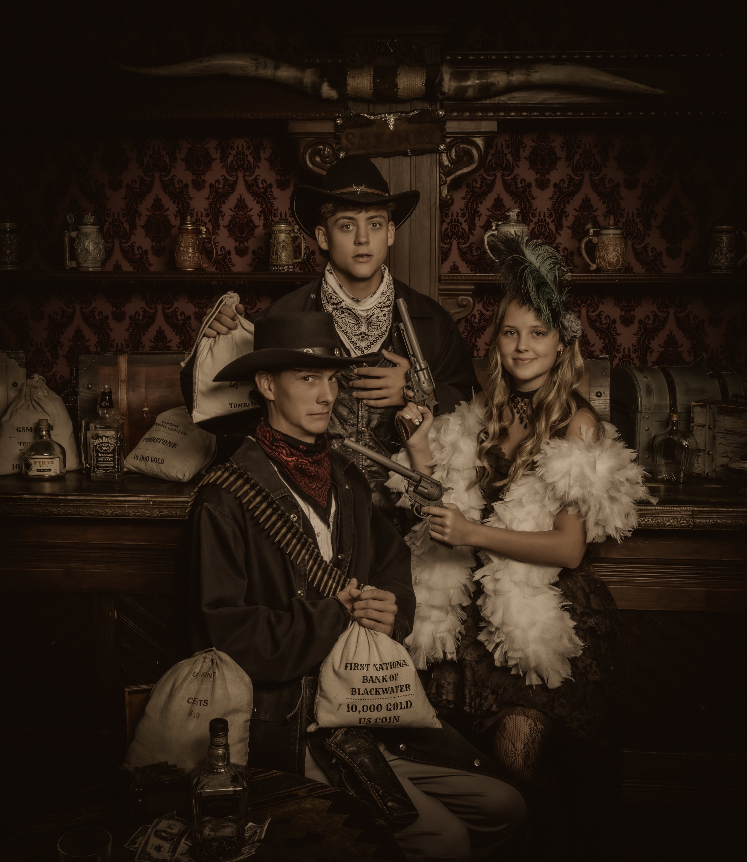 Saloon Girl and Cowboys - Old Time Photos of Pigeon Forge