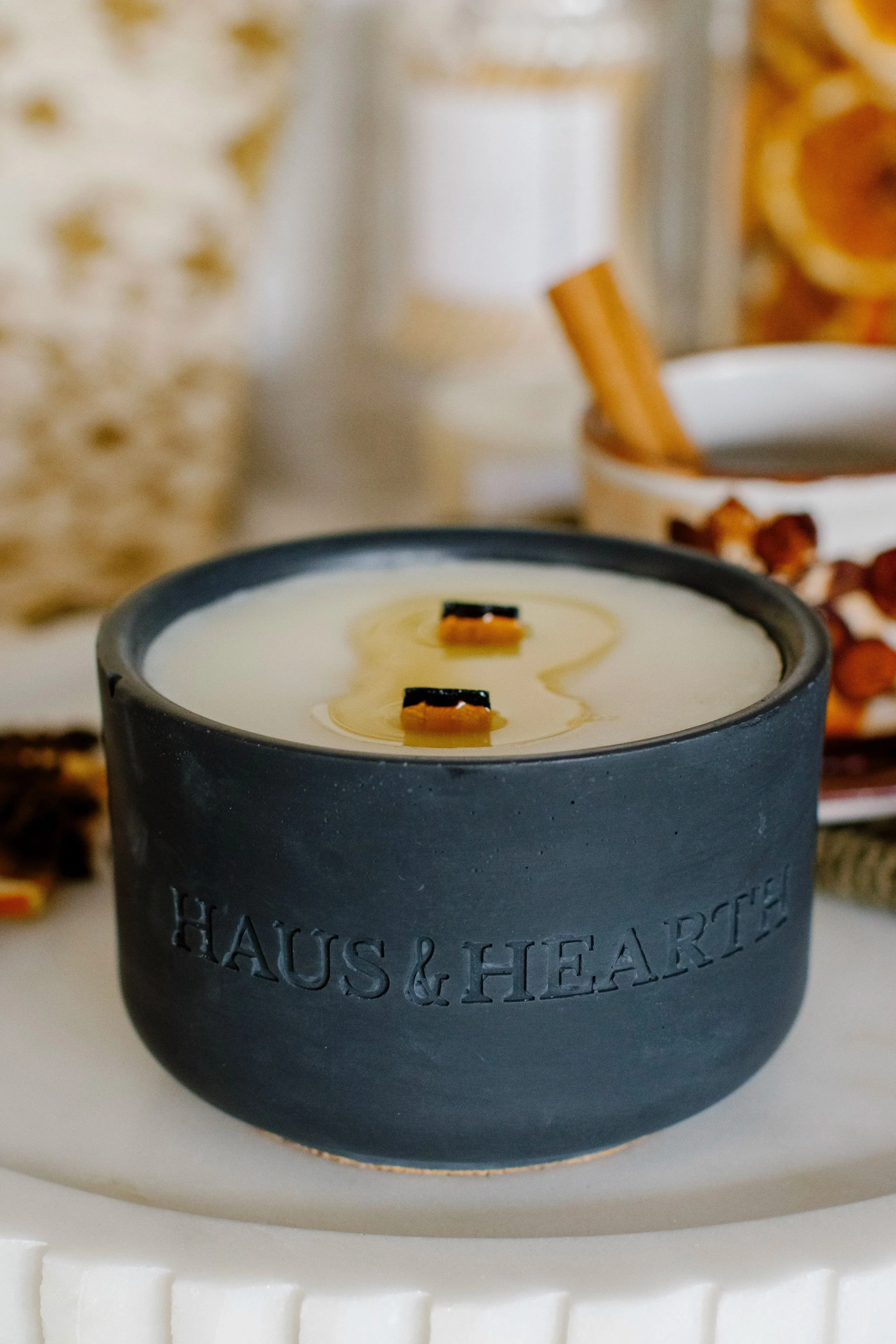 Haus and hearth midnight blue candle