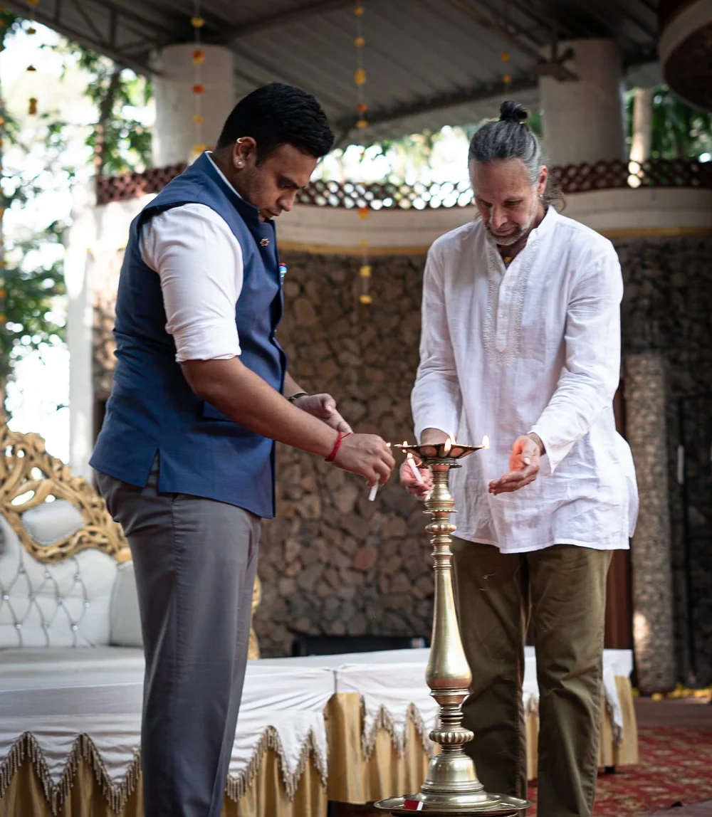 Ceremonial lighting of the lamp with the King of Mysore