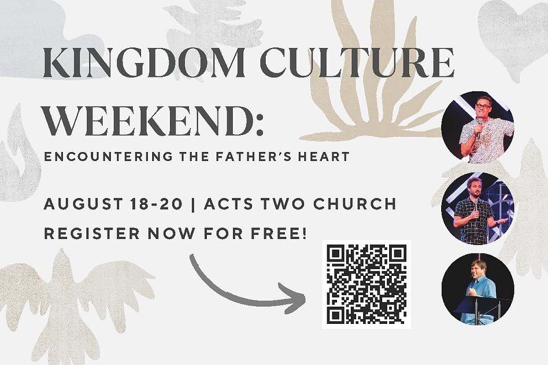 If you are in the Orlando area, join us in August! Kingdom Culture Weekend at @actstwochurch is going to be powerful. Come encounter the Father's Heart with us! 

The weekend is FREE, and childcare is provided. 

Register here: https://actstwoorlando