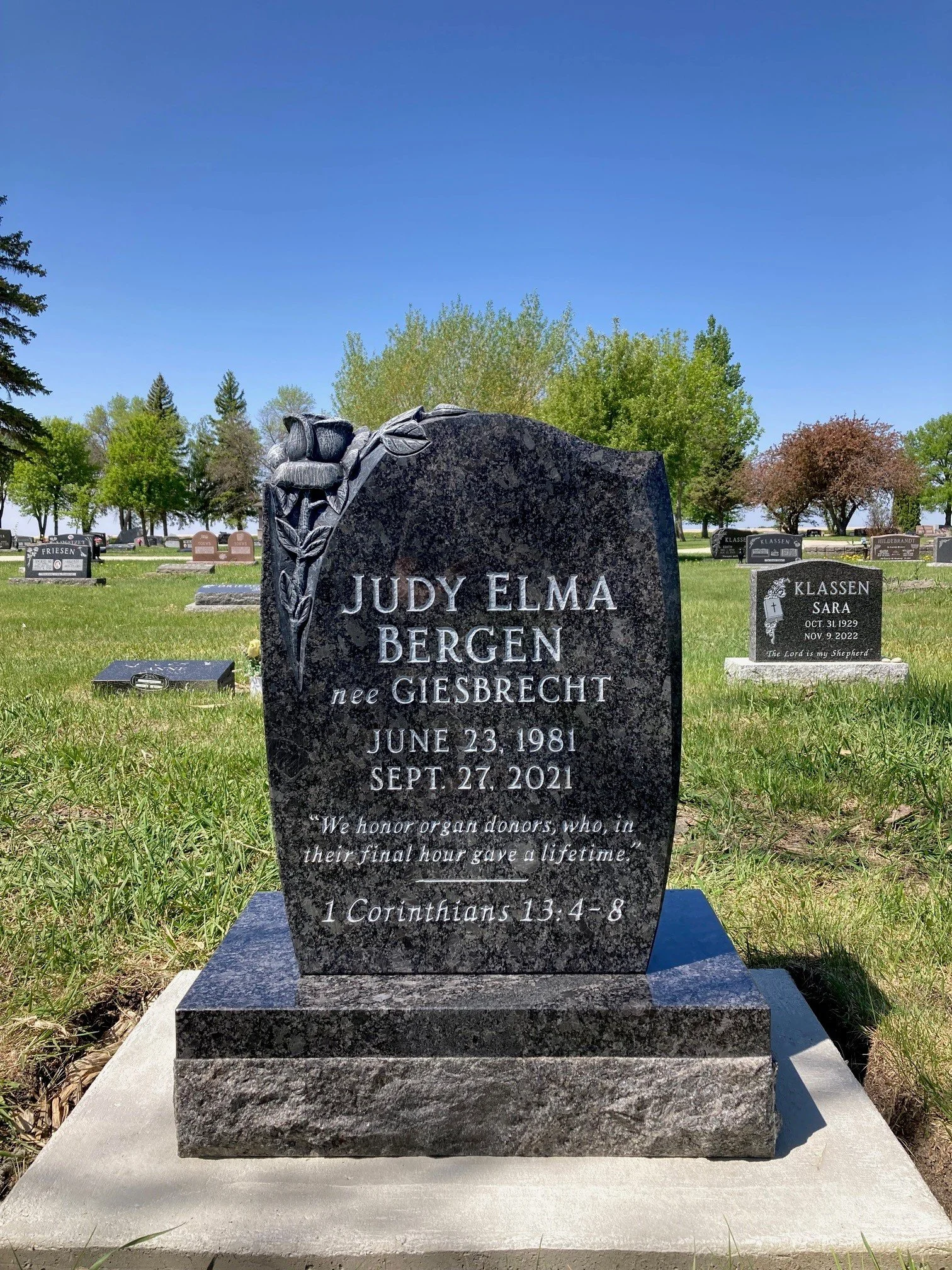 Steinbach Memorials. Silver Bronze Granite Stone.