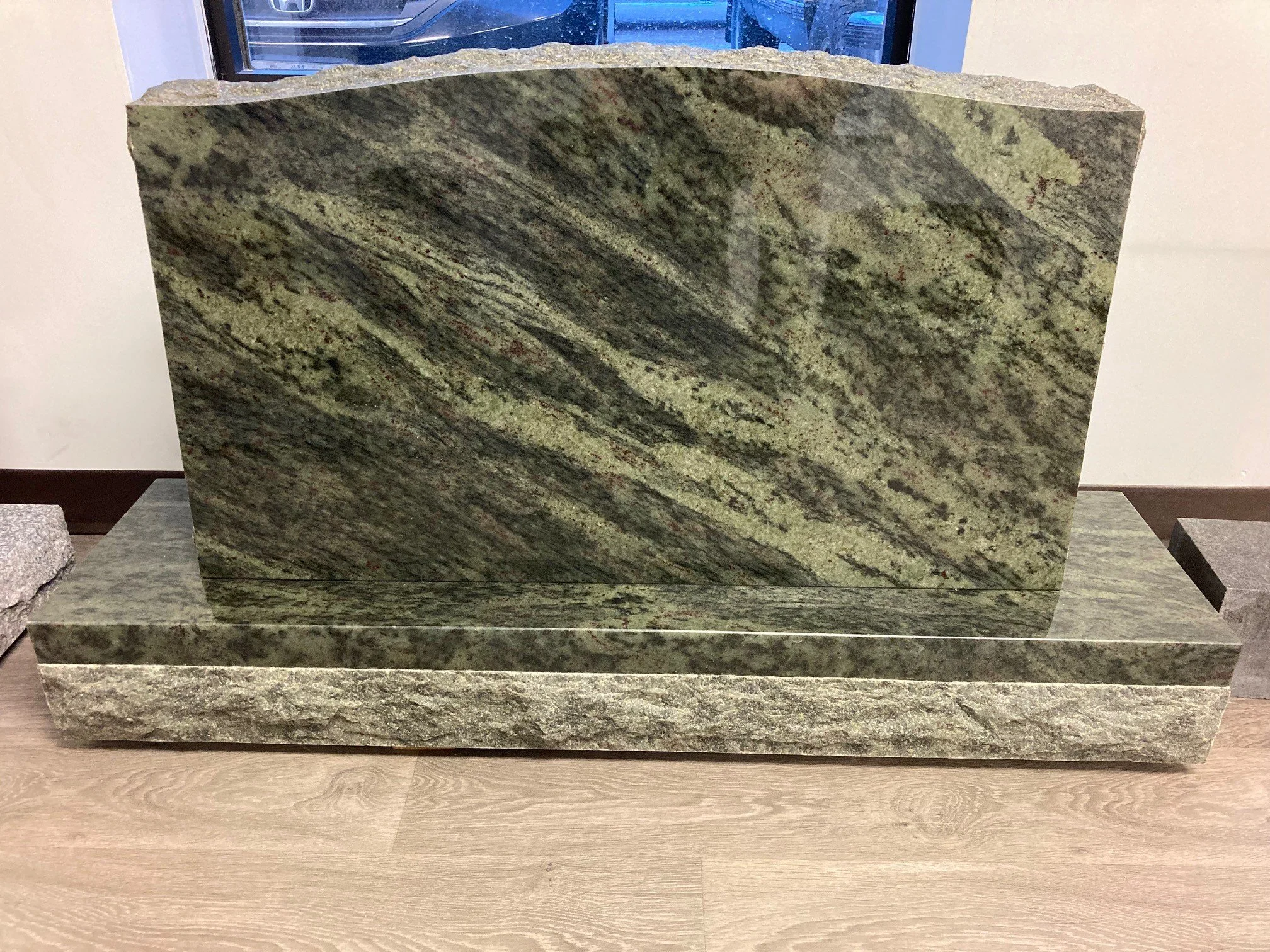 Steinbach Memorials. Tropical Green. Slanted Upright. Memorial Stone.