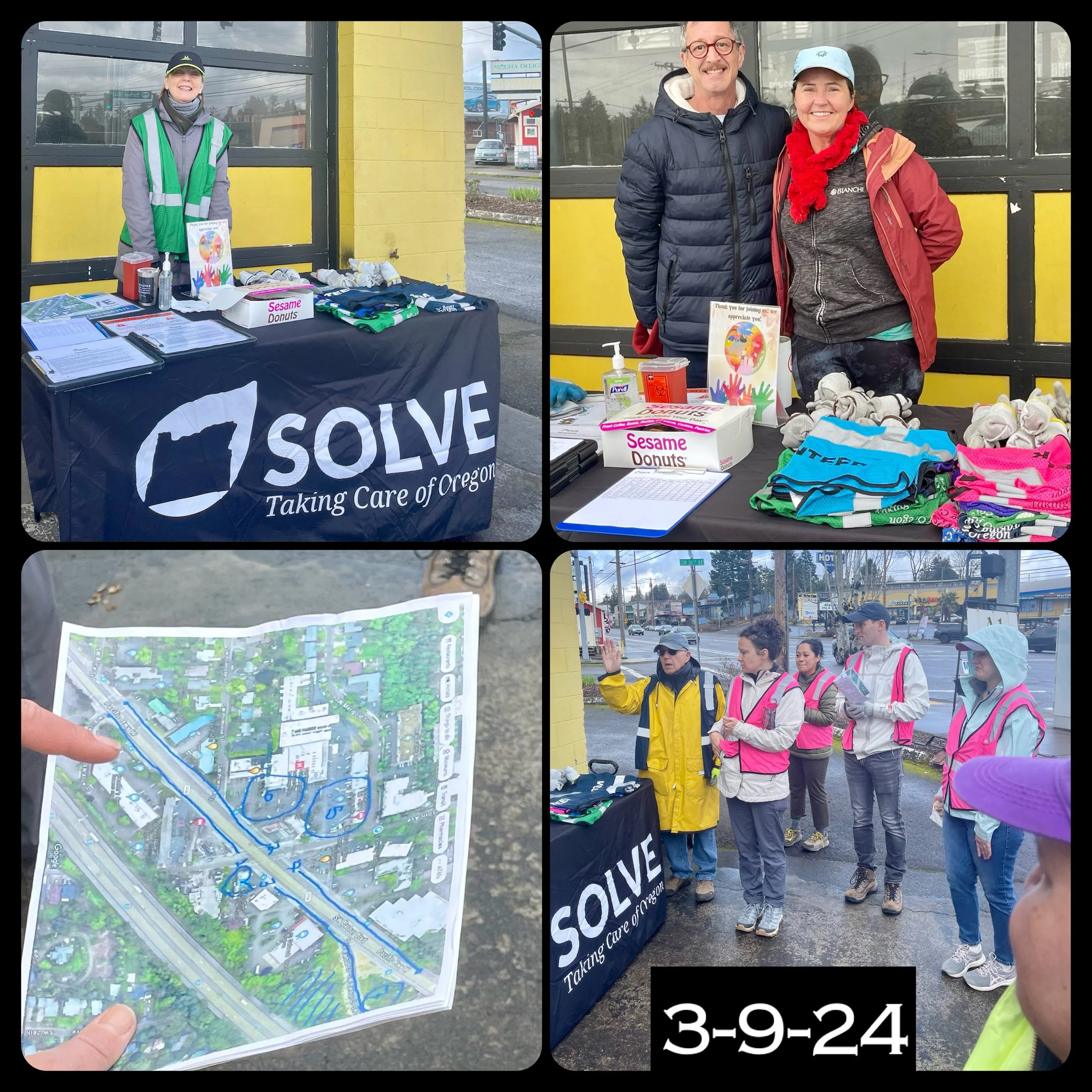 photo collage of vounteers at cleanup event booth