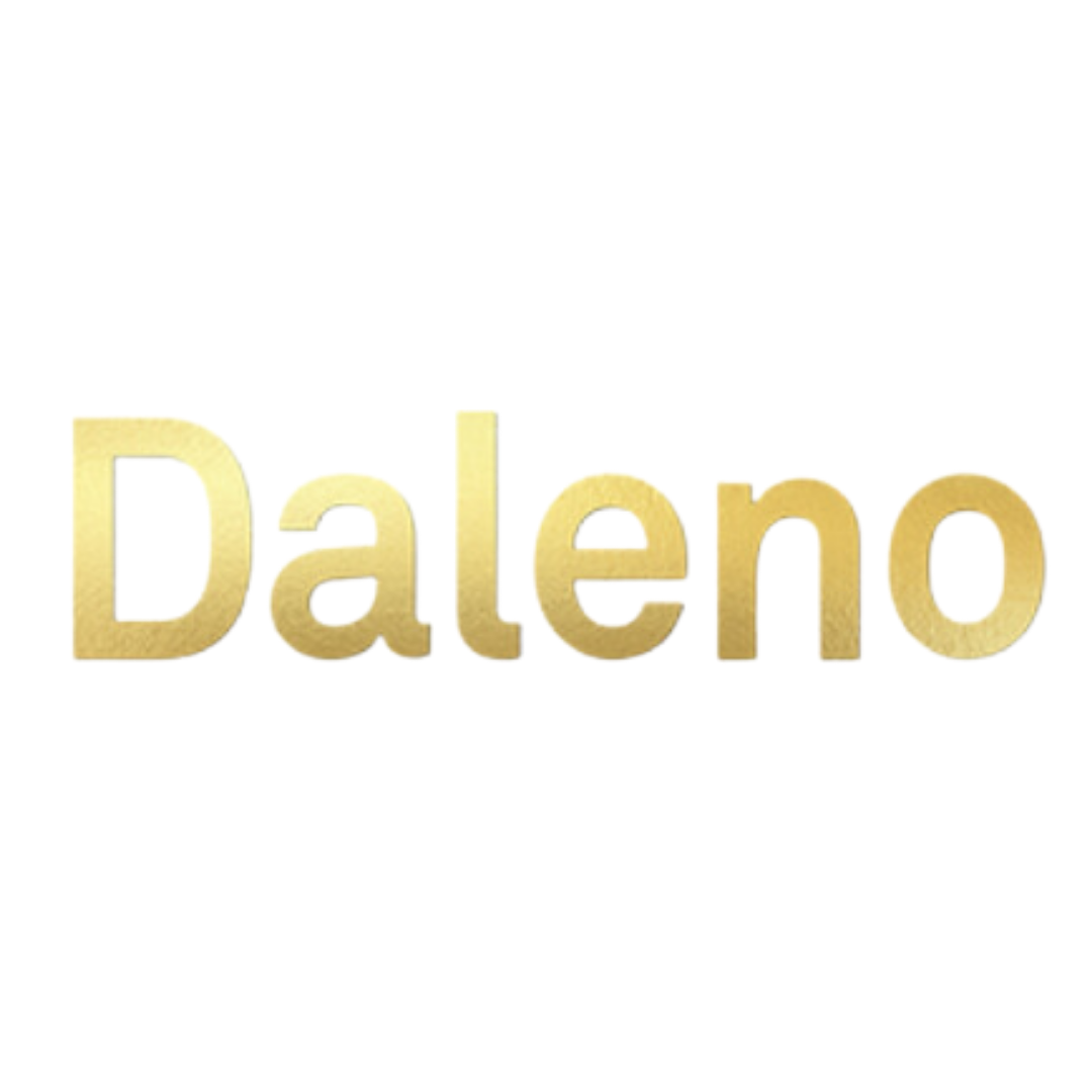 Golden text spelling 'Daleno' on a white background.
