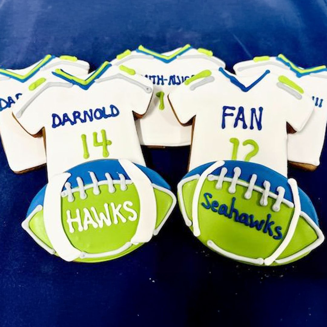 Seahawk fan cookies from the Gingerbread Factory (Copy)