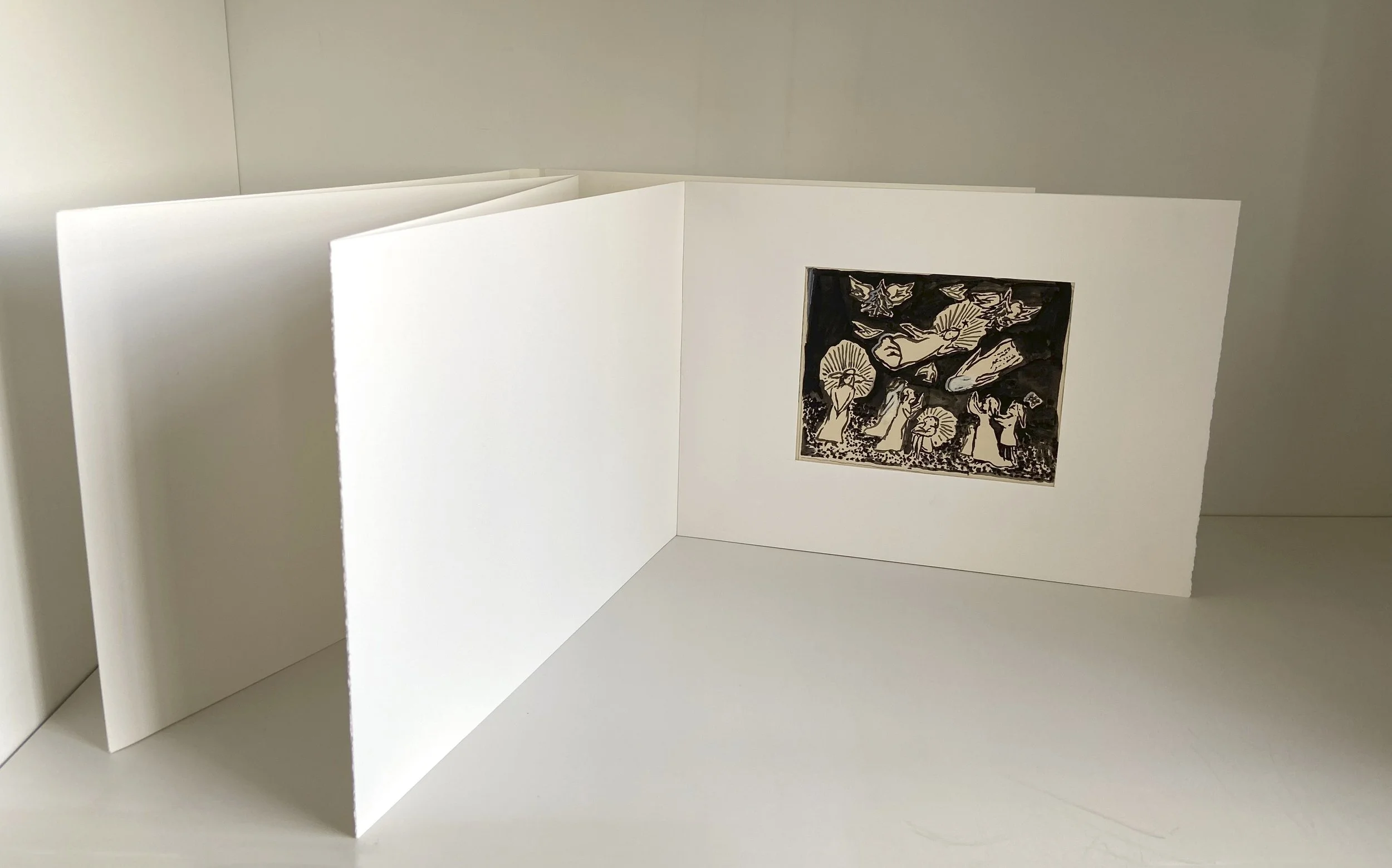 book, artist book, artist made book, handmade book, process, accordion book, photography, photo sequence, ditta baron hoeber, philadelphia artist, portrait, drawing, sumi ink, gouache, drawing sequence, brush and ink, angels