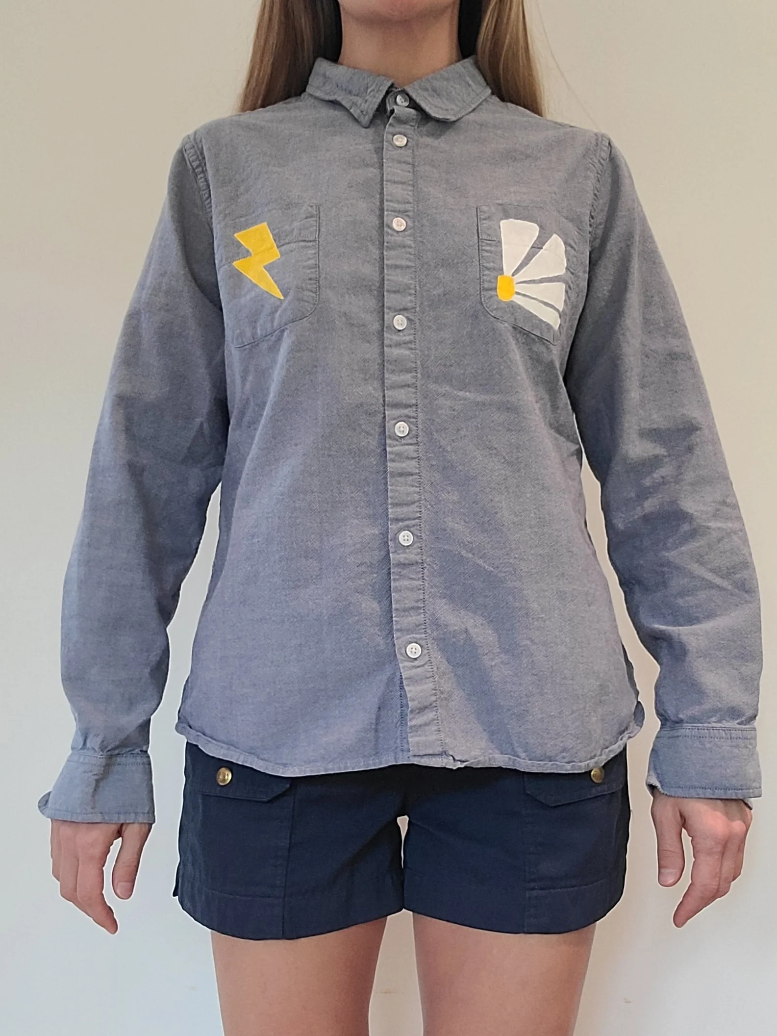 #9 - Label: Ellen Orton - Size: Women’s L	- Materials: 100% cotton - Length:  26”
Pit-to-pit: 21.5” - $40