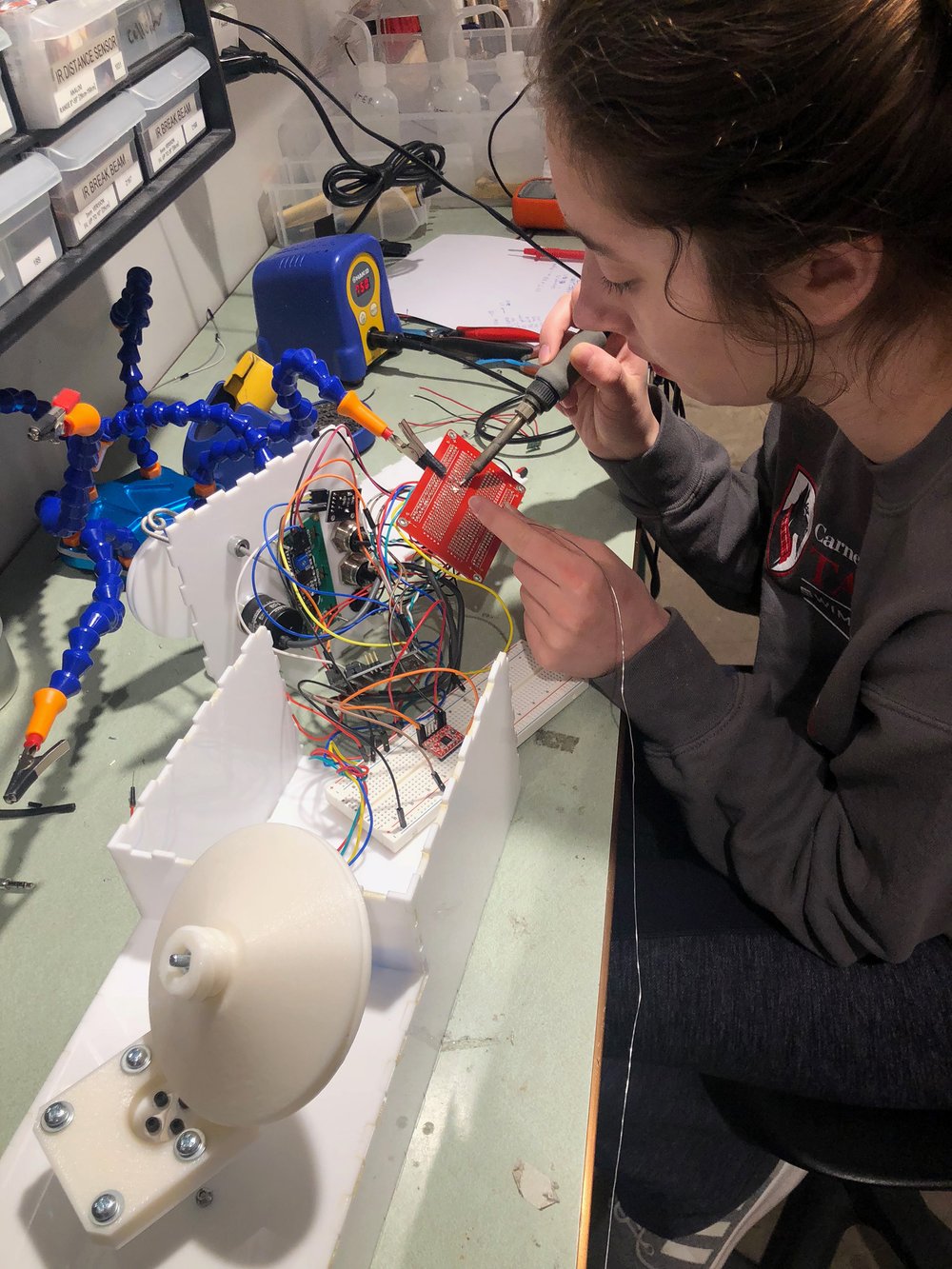 Megan Working on Soldering the Final Board