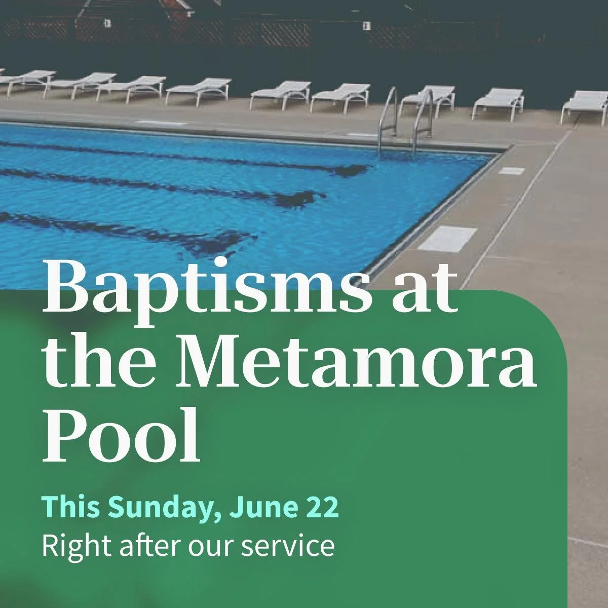 This Sunday is a special day for the church as we celebrate new life in Christ with baptisms at the Metamora Pool! We couldn&rsquo;t be more happy to witness and support them as they take this exciting step in their faith journey. 

Join us at the Me