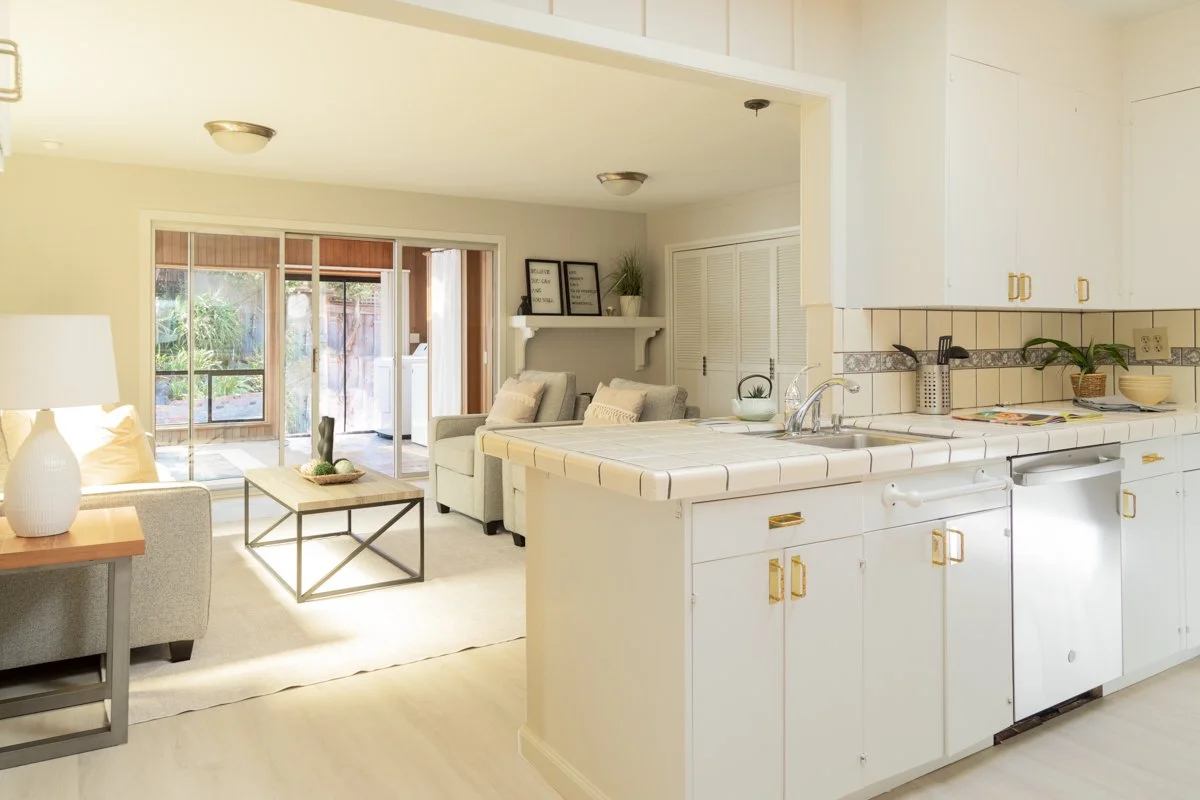 View from kitchen into family room.