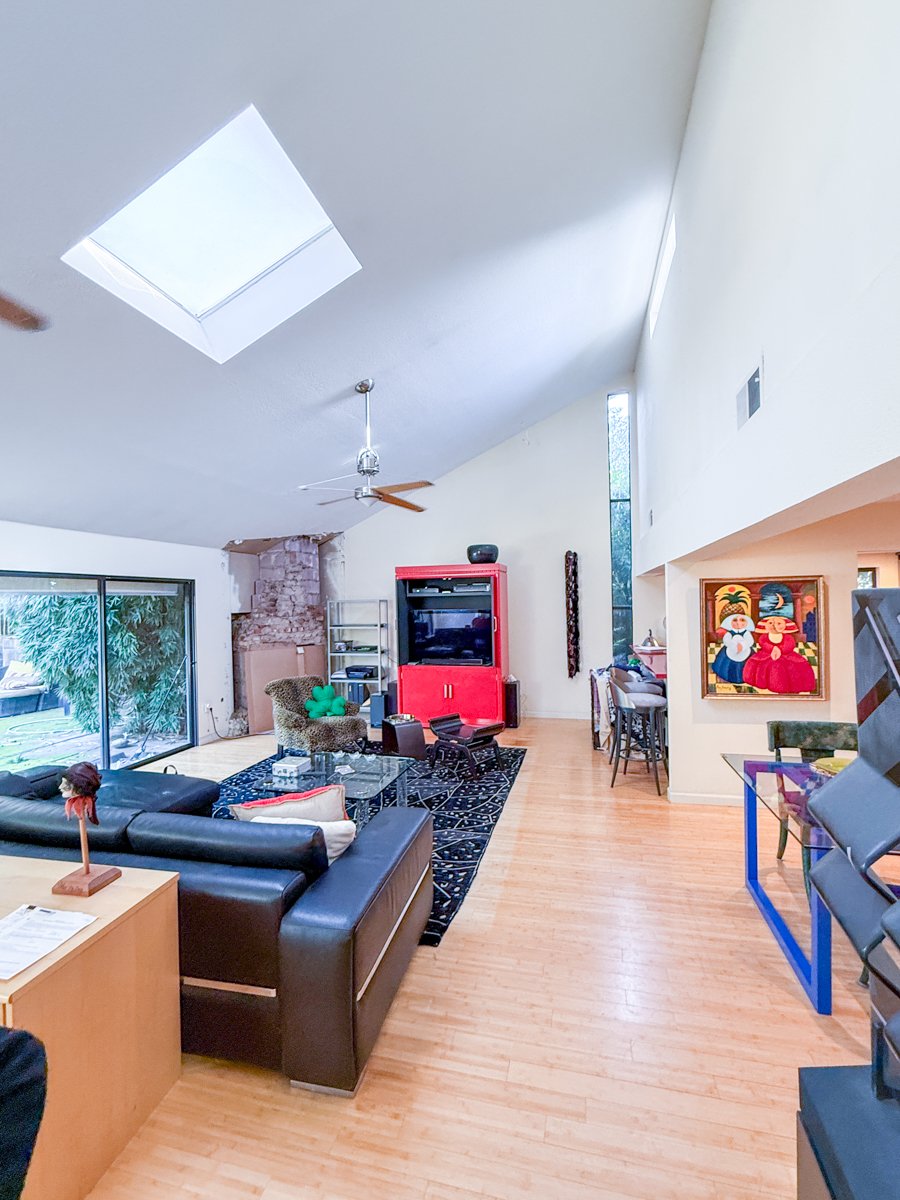 Vaulted ceilings in living room. 