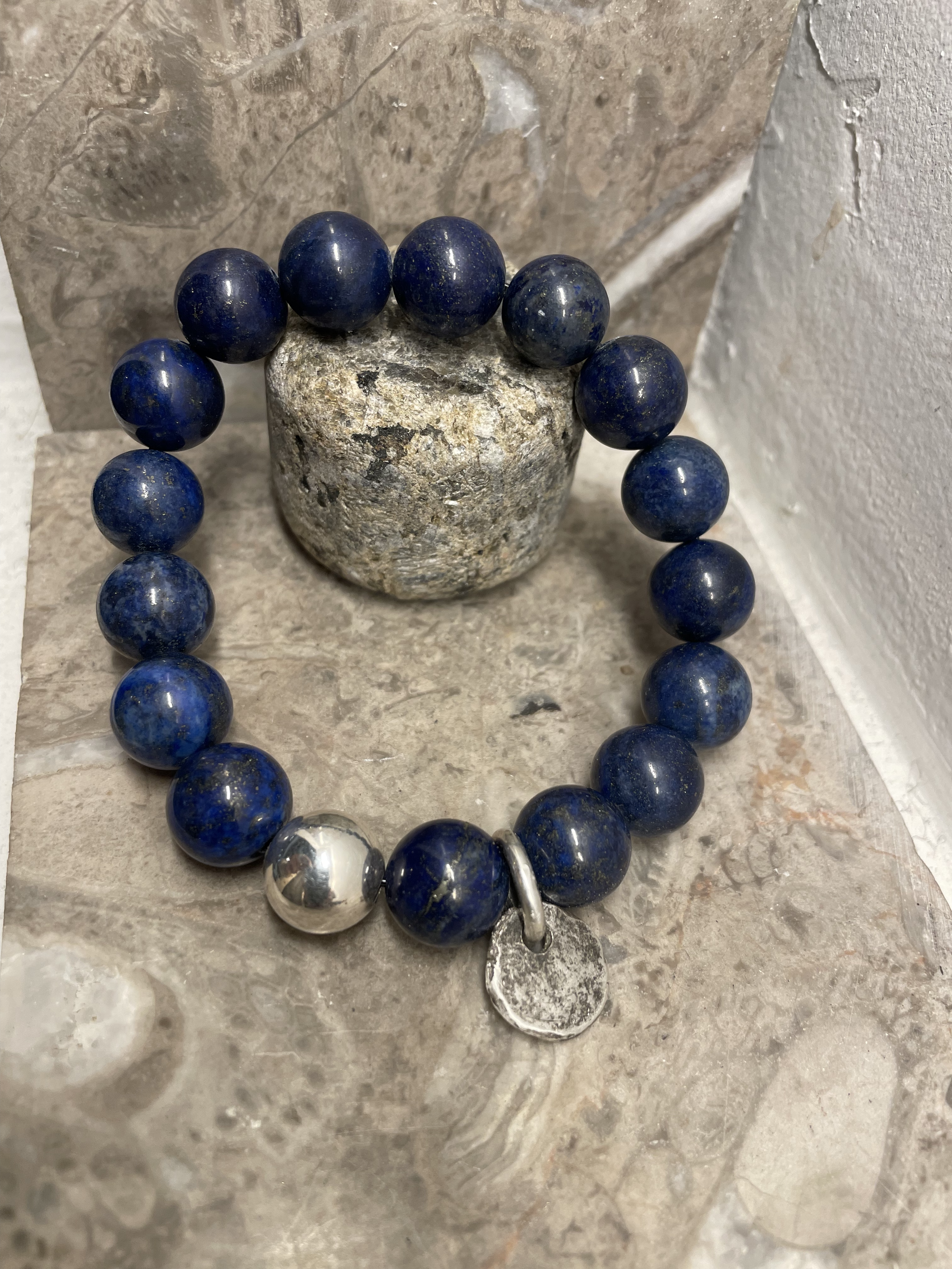 LAPIS DOUBLE STRAND + SILVER COIN BRACELET