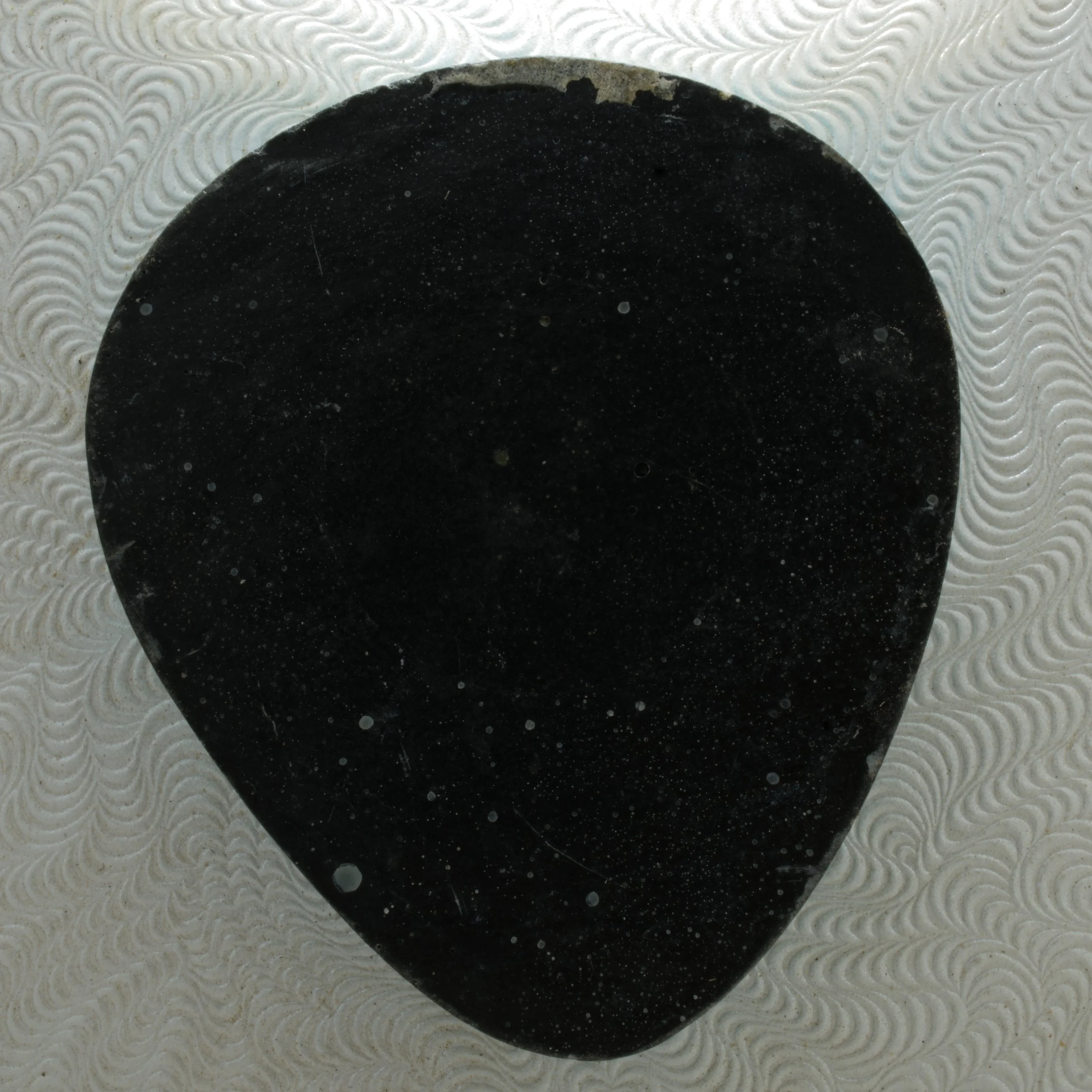 Large polished Kingman turquoise cabochon with bright blue color, brown matrix, black backing, stabilized and backed, 72.5 carats.