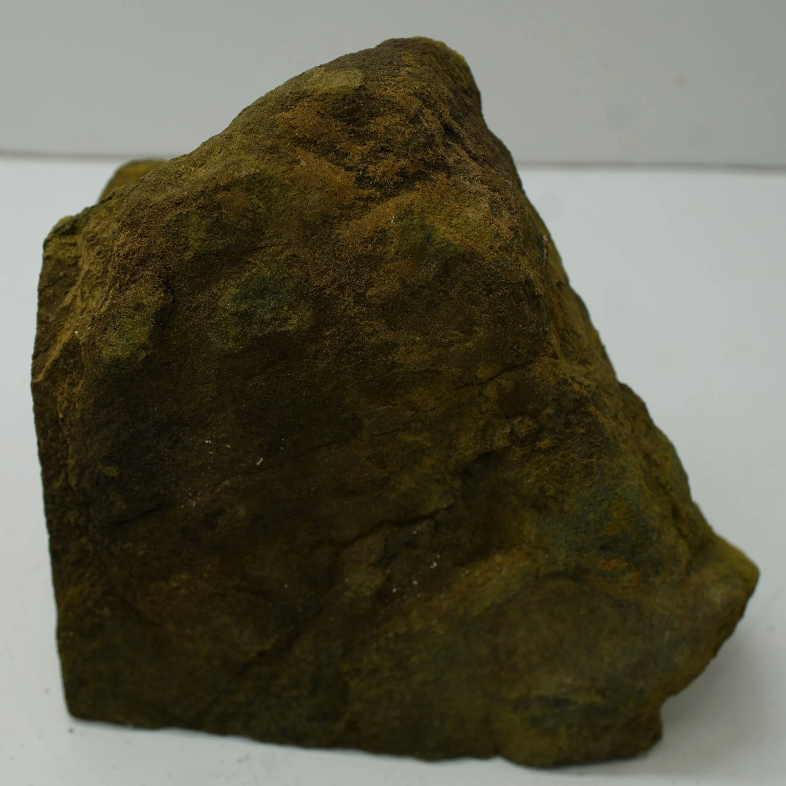 Large Utah carnotite uranium ore specimen with yellow-green secondary mineralization measuring 5 inches and emitting 30,000 CPM