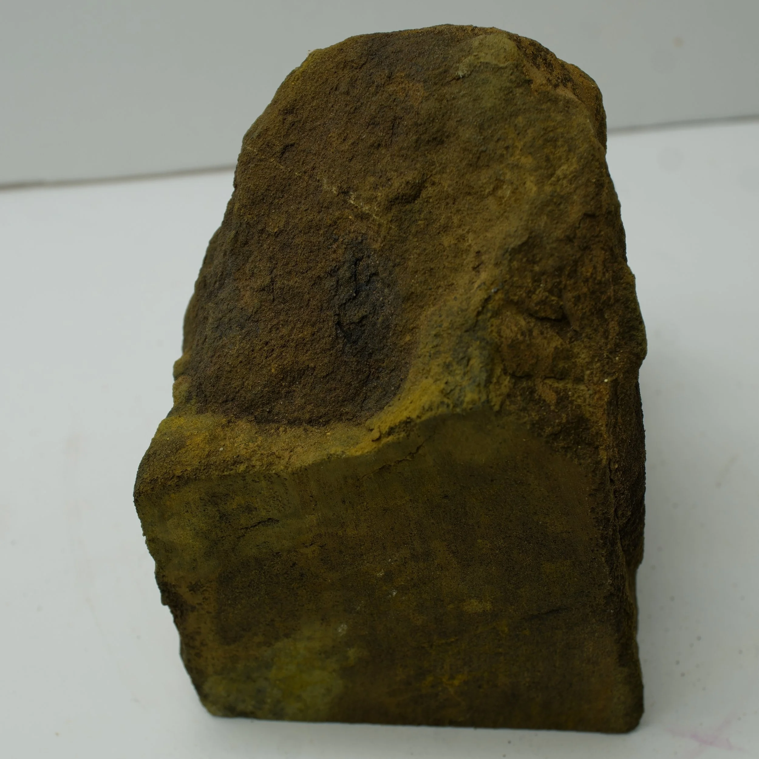 Large Utah carnotite uranium ore specimen with yellow-green secondary mineralization measuring 5 inches and emitting 30,000 CPM