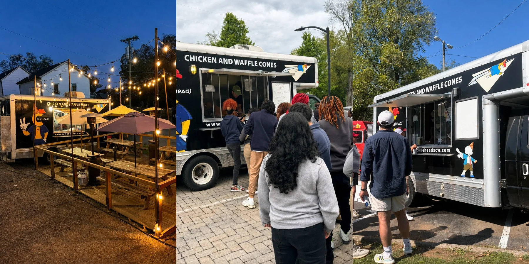 Coneheads food truck serving Nashville at Plane Jane, a school event, and a daytime festival