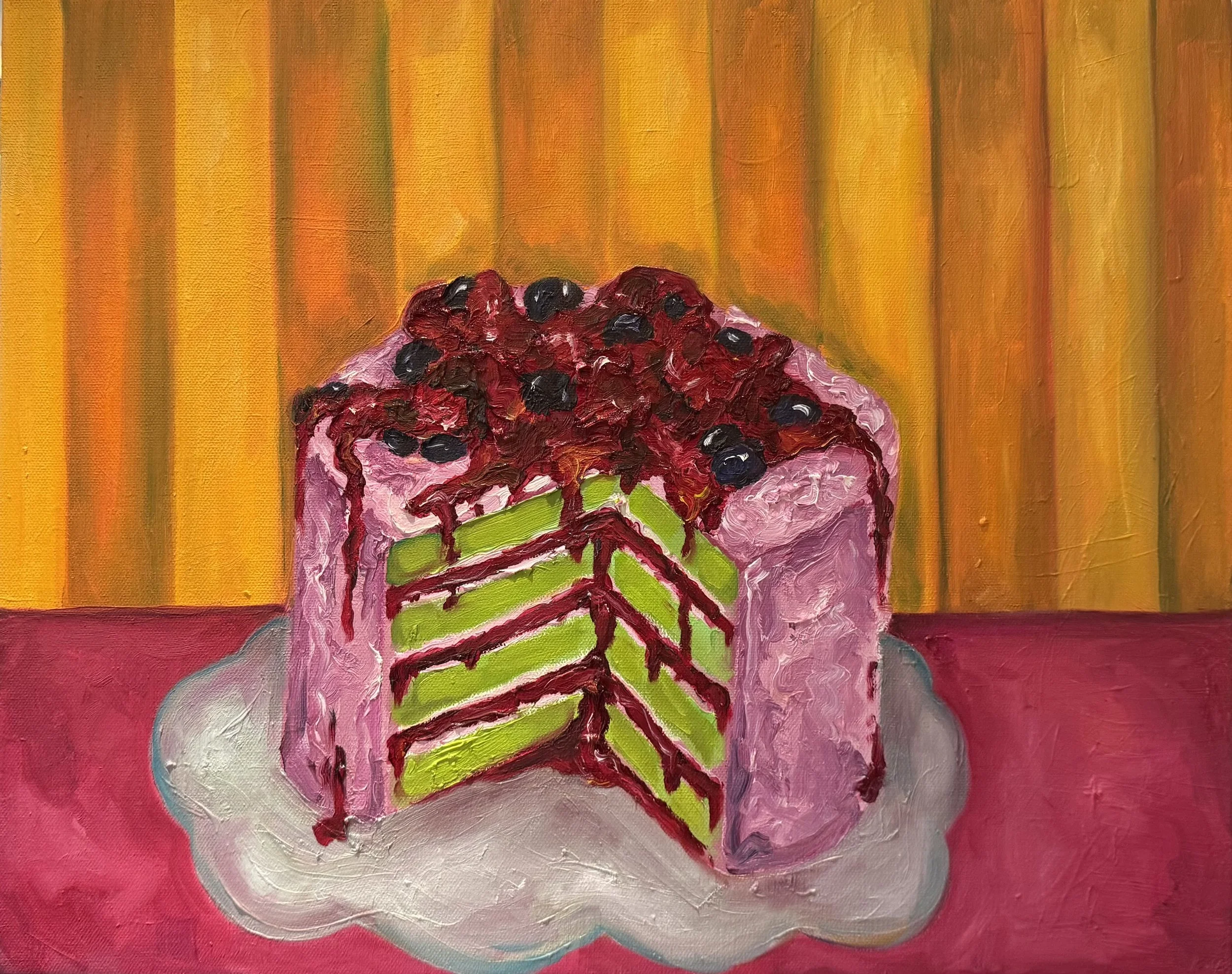 "Berry Pistachio Cake" ~
16in x 20in ~
Oil on Canvas