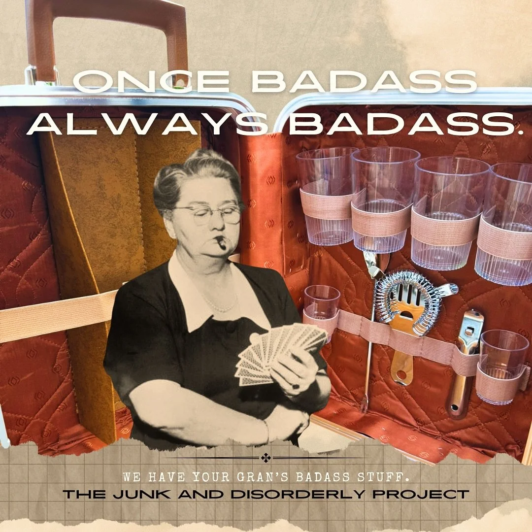 Once a badass, always a badass &mdash; and grandma knew it first. 😎💅

That mid-century lamp?
Those wild floral dishes?
That velvet chair she wouldn&rsquo;t let you sit on?
Yeah&hellip; we&rsquo;ve got that kind of cool.

At The Junk &amp; Disorderl