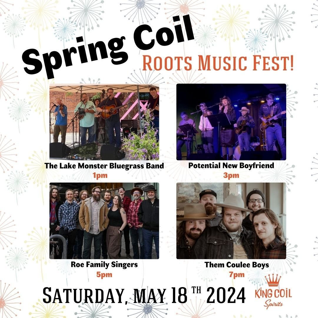 It&rsquo;s less than 3 weeks until the Blue Grass-packed Spring Coil Roots Music Fest!

Join us for special food, limited cocktails, a makers market, and live music including:

The Lake Monsters Bluegrass Bant at 1pm

@potential.new.boyfriend_mn at 3