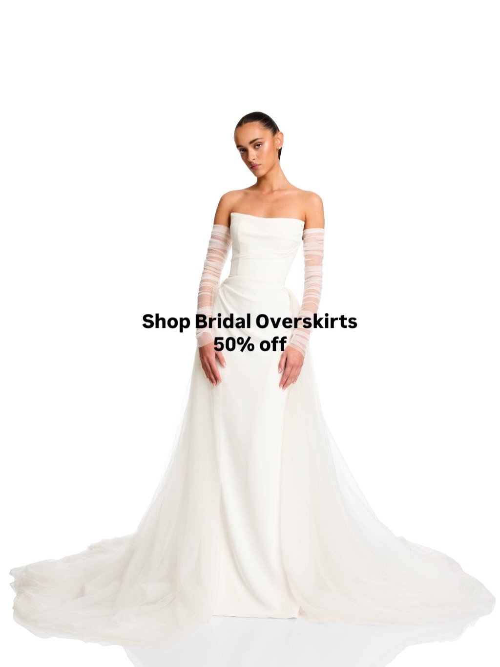 Bridal overskirts are very popular right now for lots of reasons but primarily, they give brides the opportunity to customize their look and add a little extra style, their way. Add an overskirt to your wedding dress when you find it for 50% off the 