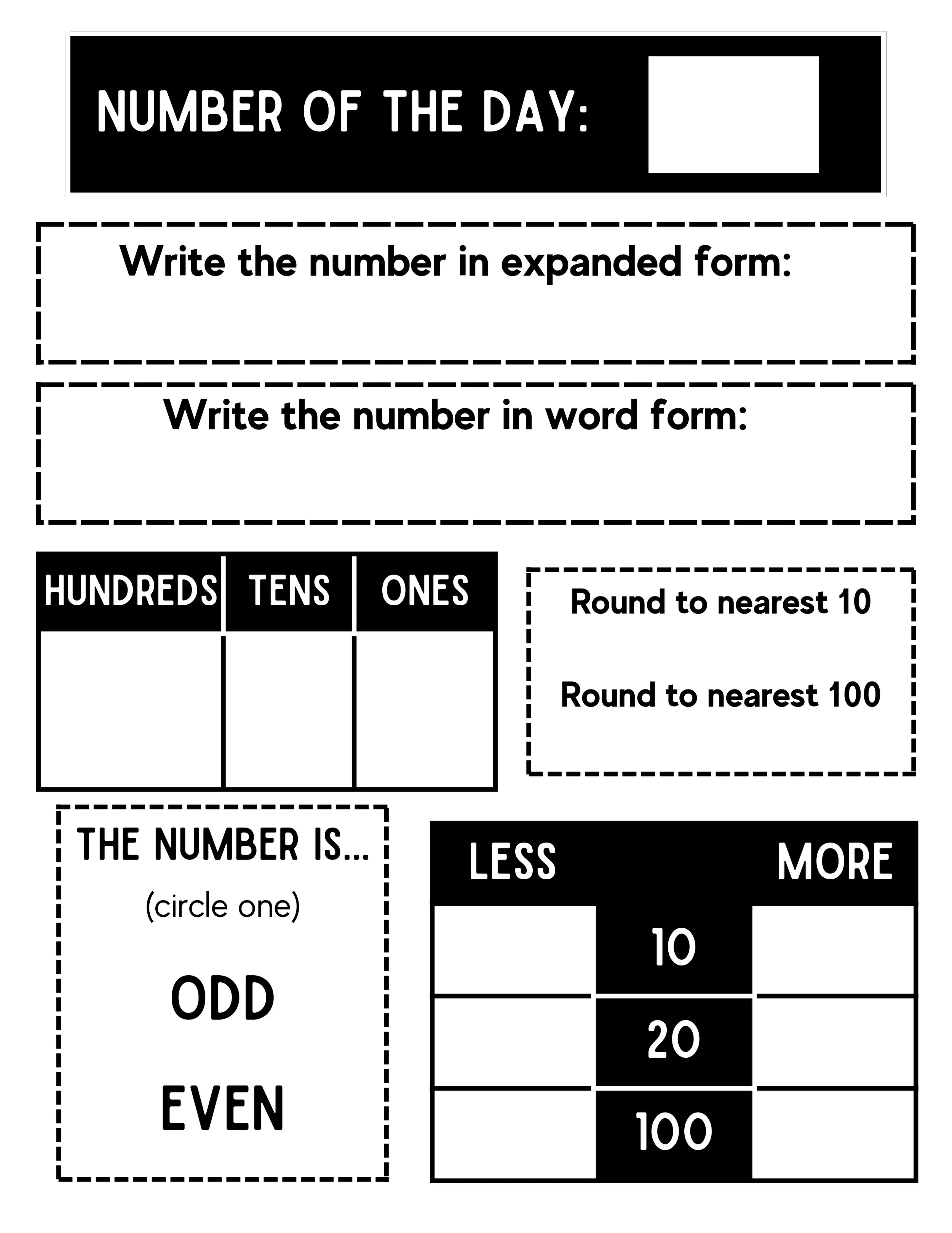 Daily "Number of the Day" activity used to increase number sense. 