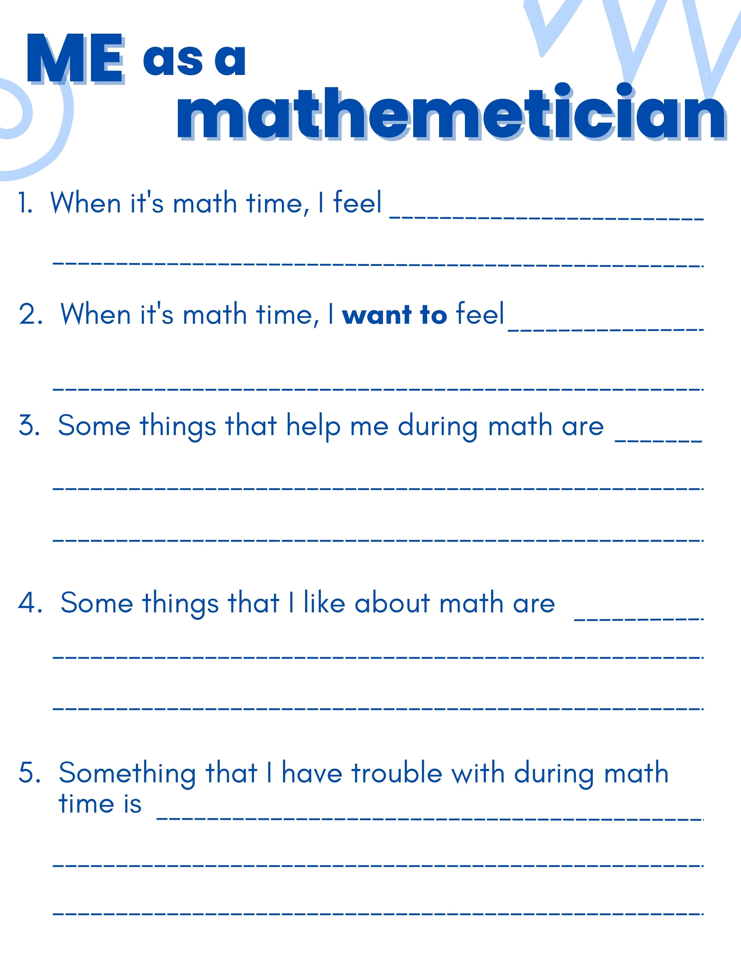 A survey used to get students thinking about their math identities. 