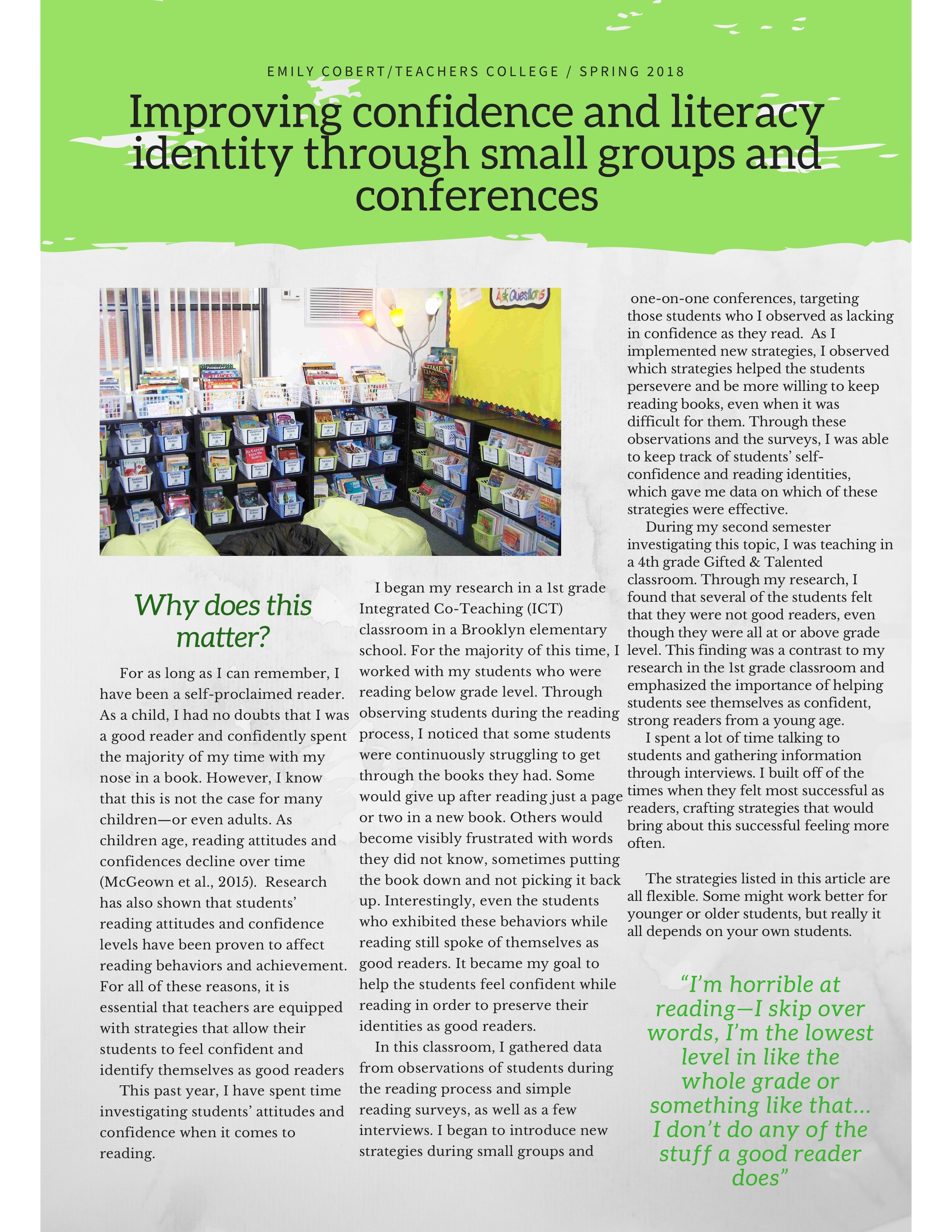 Research on the effects of confidence and literacy identity and implications for teaching practice.