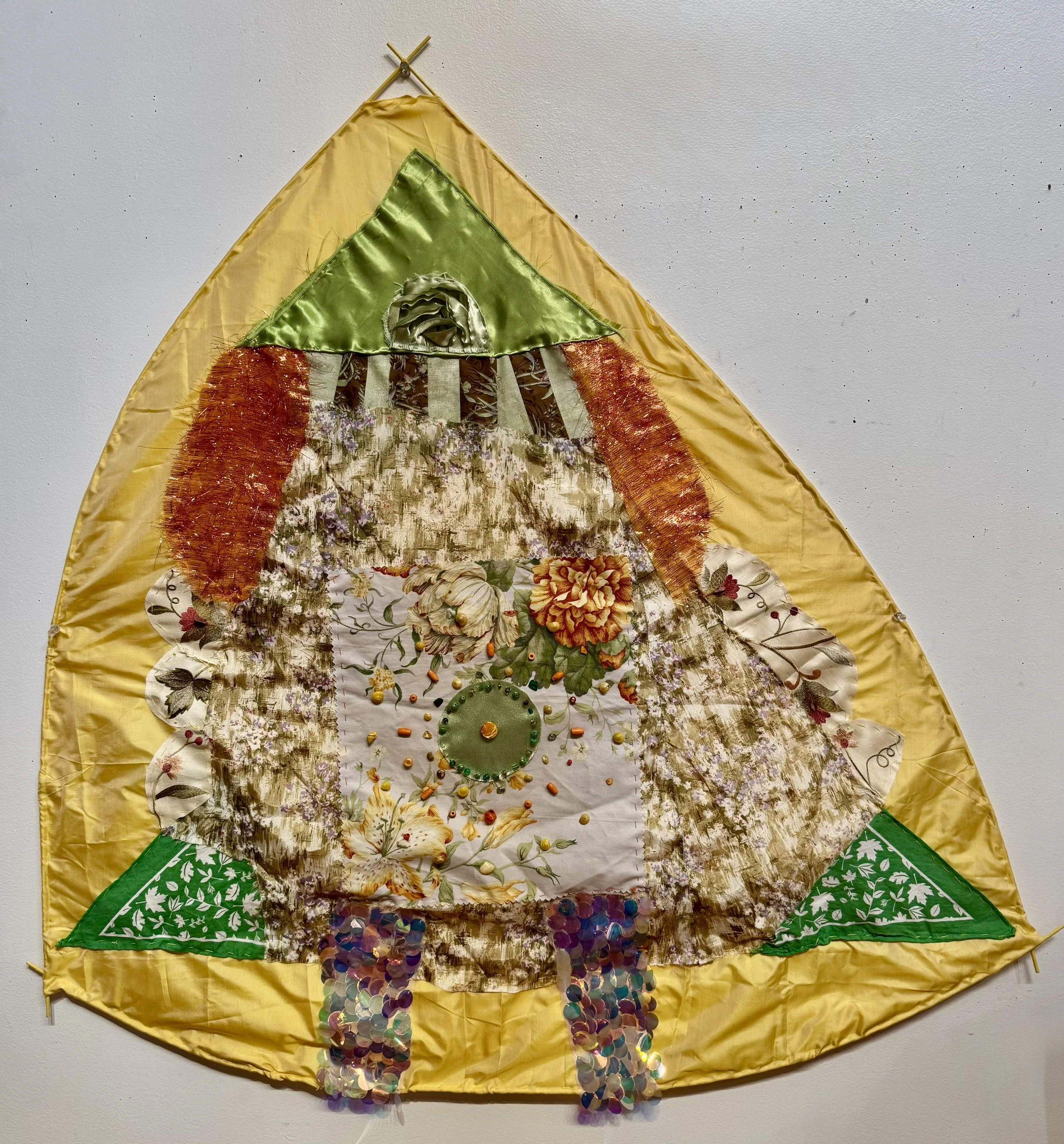 Sengen-Sama, Mountain Goddess. Hand sewn fabric scraps, 40"x40"
