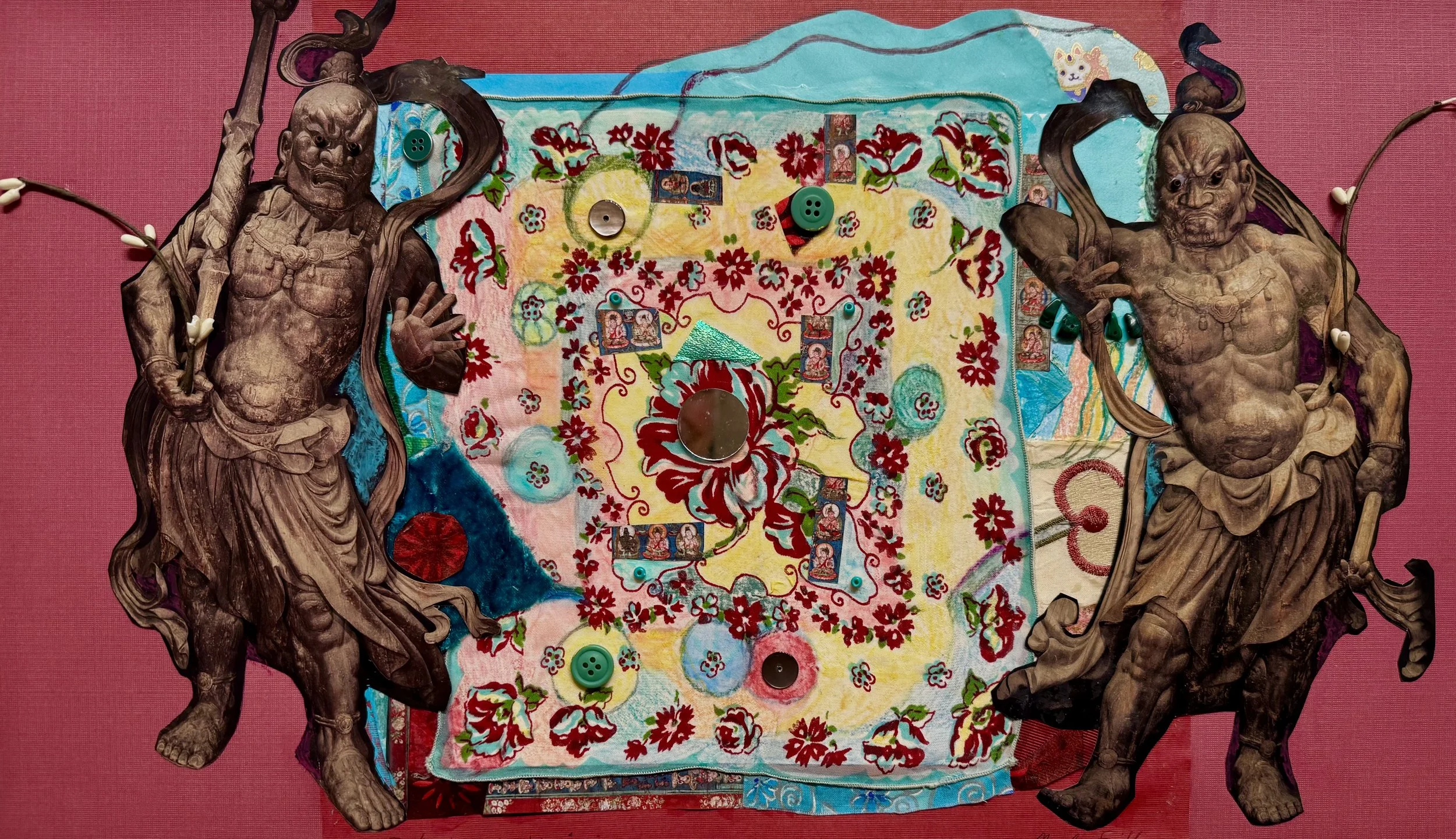 Protecting the Kami, mixed media collage, 12"x20.5"