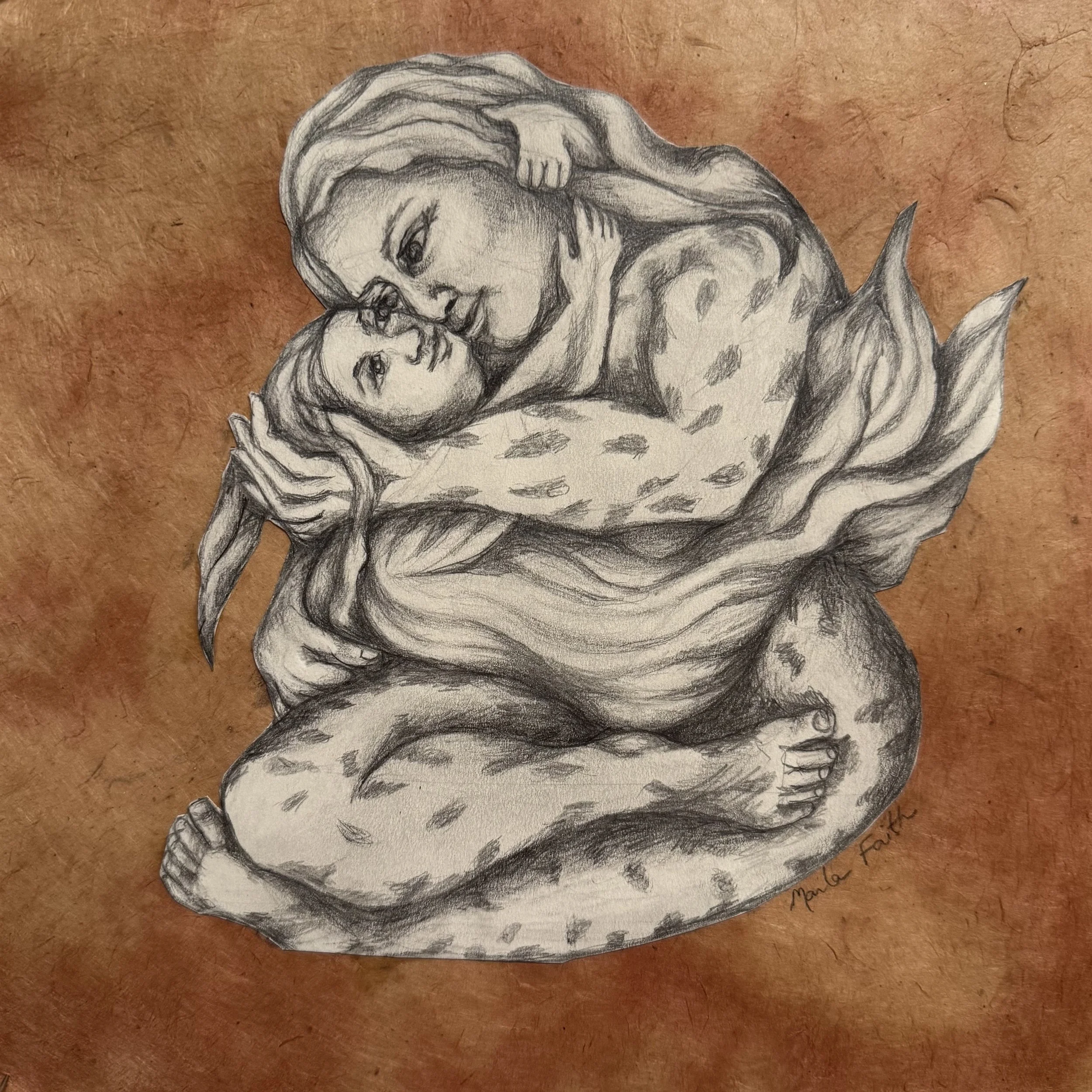 Mama and Daughter, pencil. 9.5"x9.5"