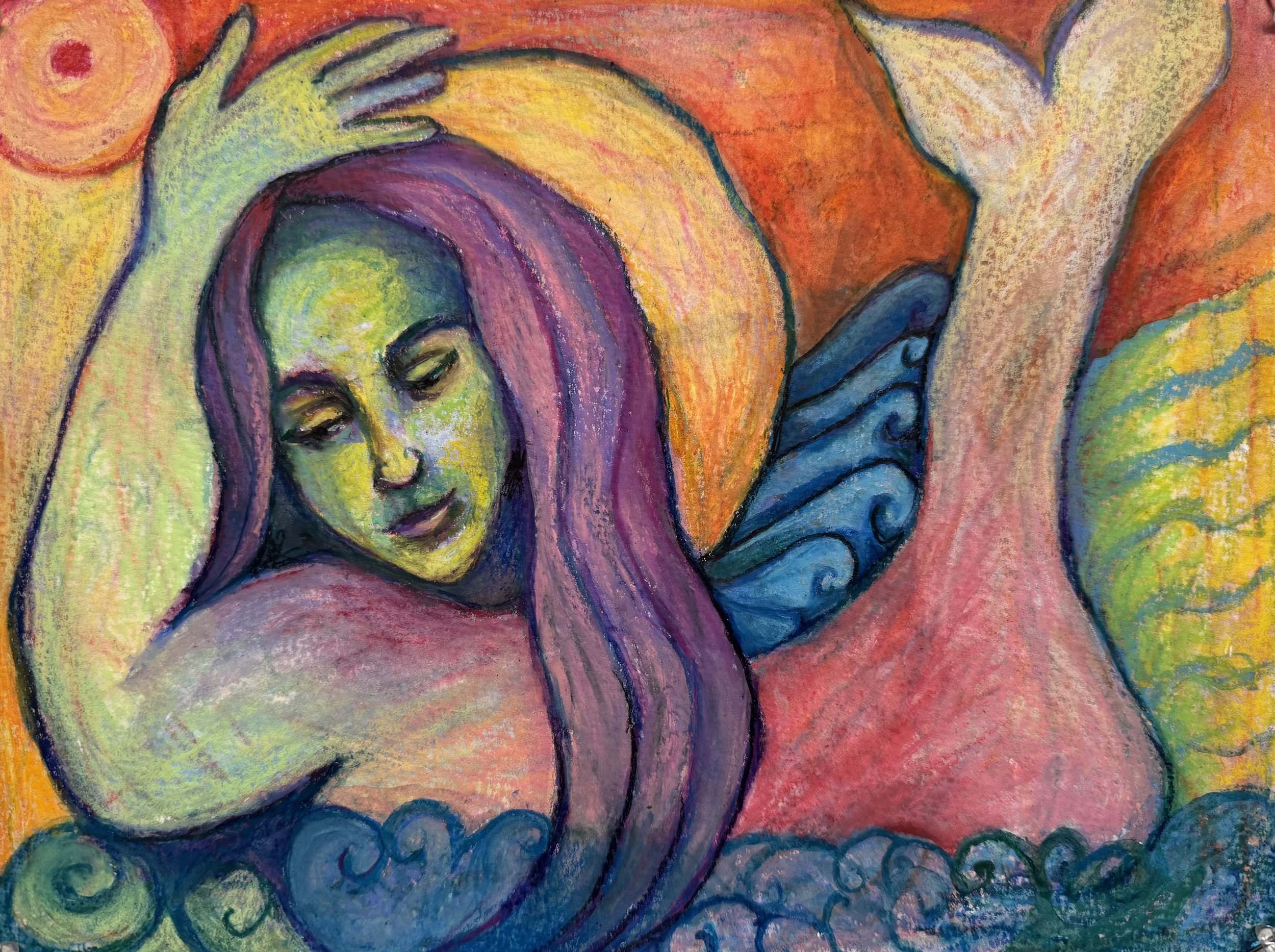 Selkie, water soluble crayon, 9"x12"