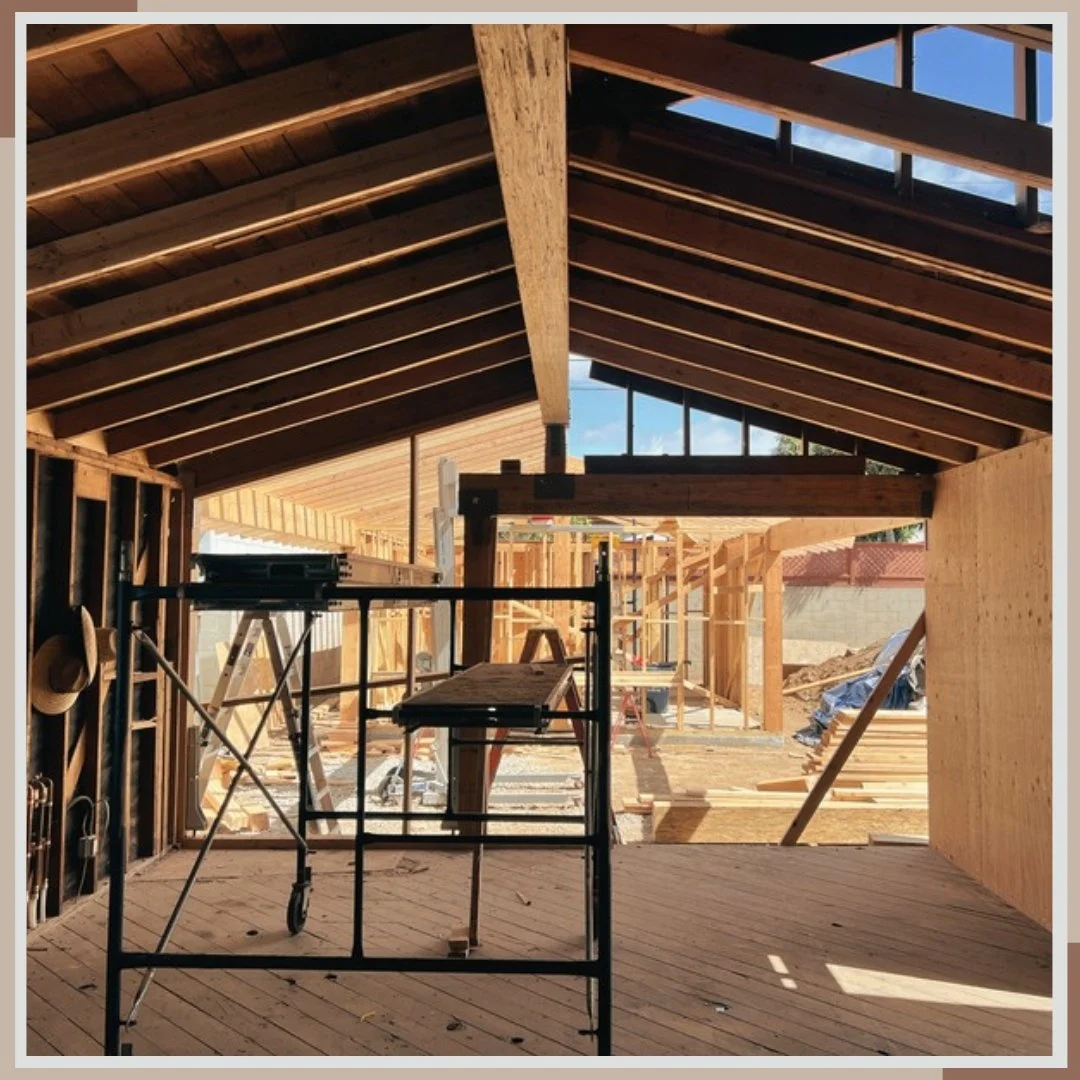 Currently in my dogtrot phase.  Looking from the existing structure through the newly framed connective space, I&rsquo;m really stoked with this breezeway vibe. There's just something about a shared roofline over an open outdoor corridor that grounds