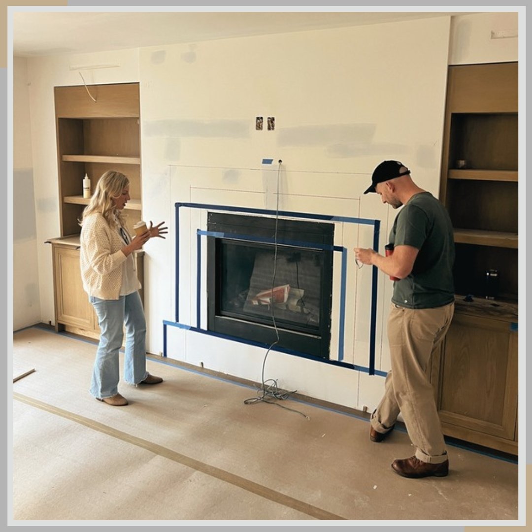 "They said, 'Architects use advanced 3D software.' We said, 'Have you met blue tape?'" If you ever wonder how we get the proportions exactly right on a feature like this, look no further than the 'Architect's Sketchpad' (aka: the drywall). 