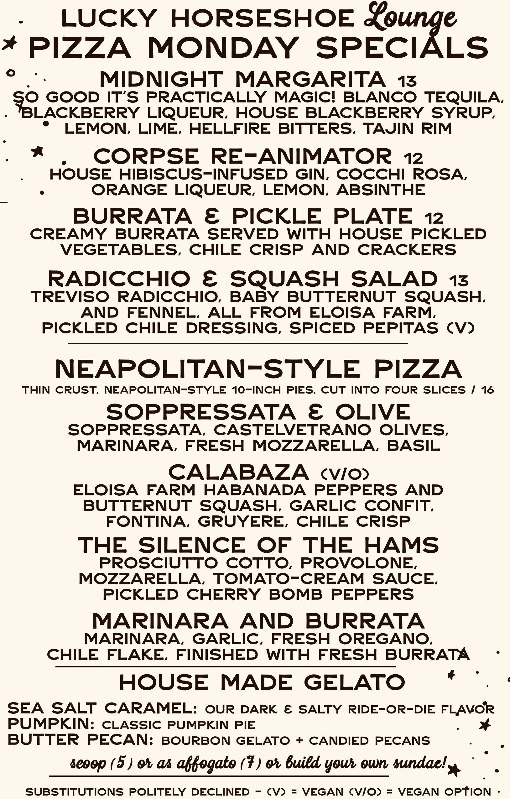 Pizza Monday Menu