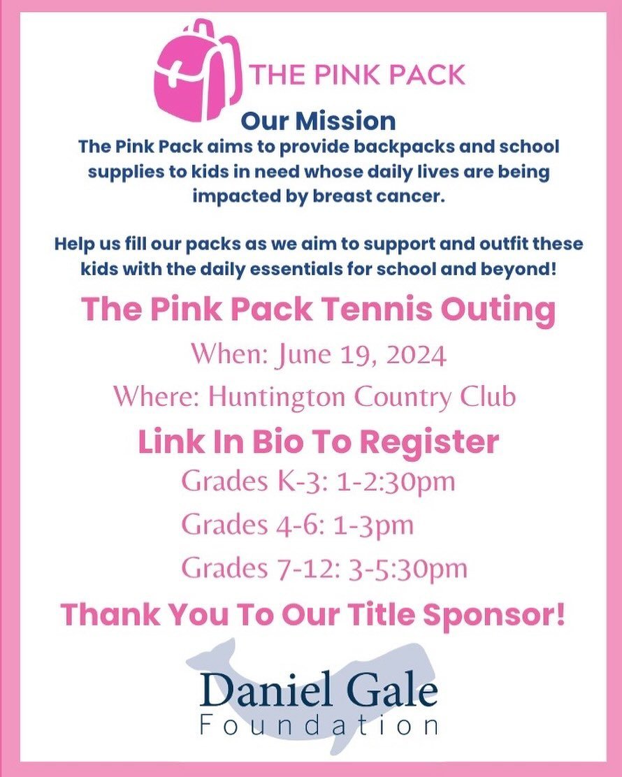 🎾 Tickets on Sale for our Second Annual Tennis Outing 🎾

Please help us support our mission and join us for a fun day of tennis for grades K-12. Link in Bio to sign up🩷