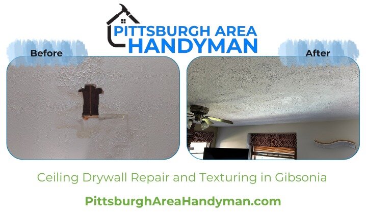 Did the Easter Bunny leave an unexpected hole in your ceiling while hiding eggs? Maybe it was the Easter Plumber. Either way, when you need that drywall fixed, you know who to call: Pittsburgh Area Handyman!

Ceiling Drywall Repair and Texturing in G