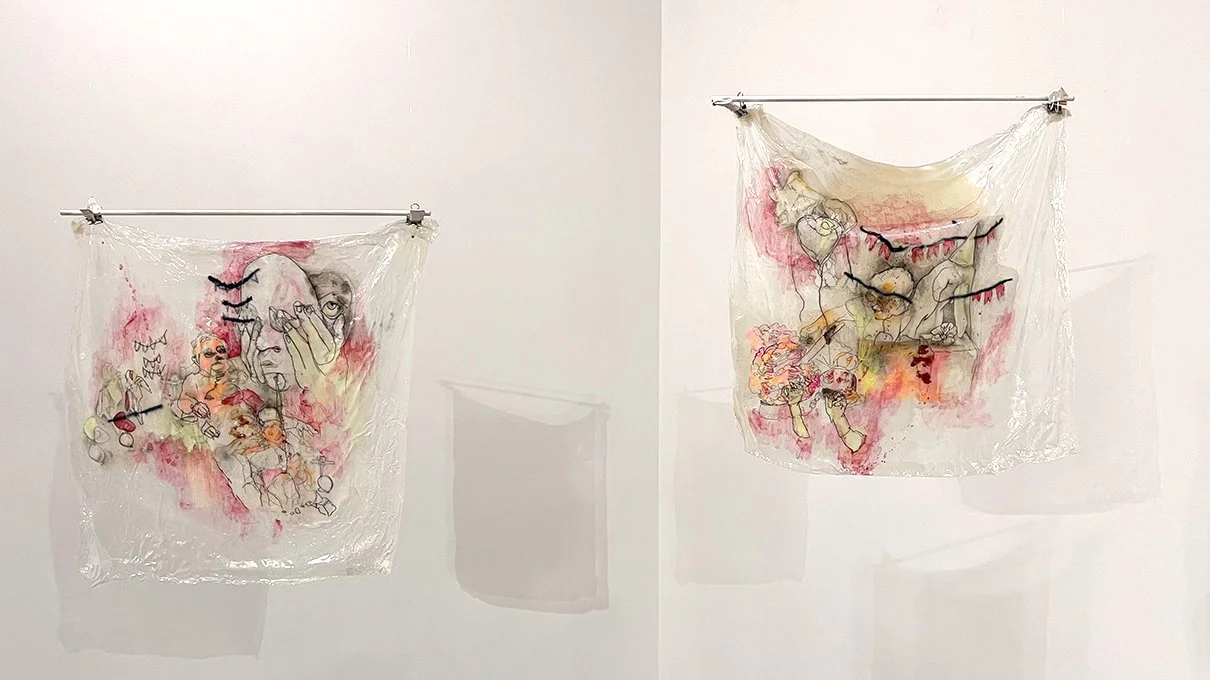 translucent abstract paintings on clear filament