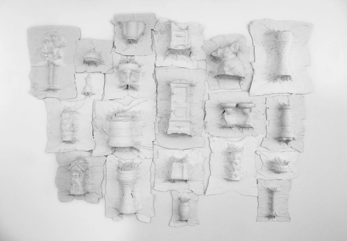 Death Masks
plaster gauze, wire nails
2017, Approximately 5 by 6 ft with a 10” depth. Variable based on installation space.