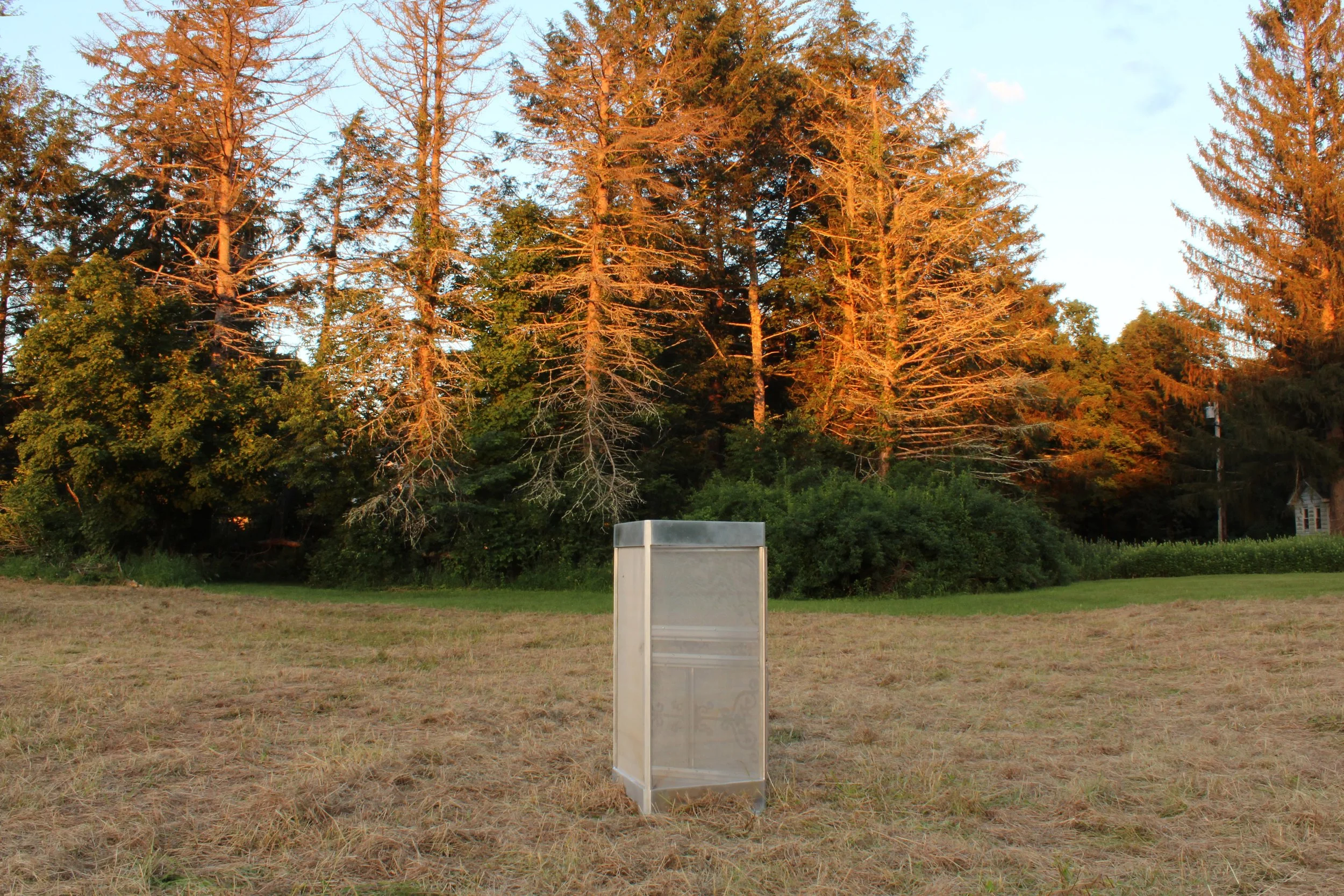"A Corner"
aluminum, mild steel, stainless steel
2025,    48” x 28” x 17”

A phantom of an original family heirloom corner cabinet, this sculpture reflects on our desire to cherish and preserve while facing the inevitability of change and life cycles