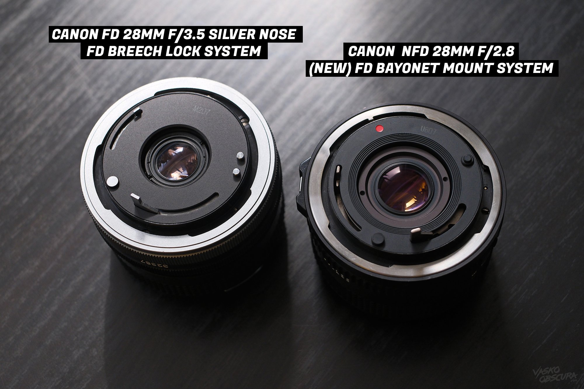 picture showing Canon's FD breech lock system vs the (new) FD bayonet mount system.