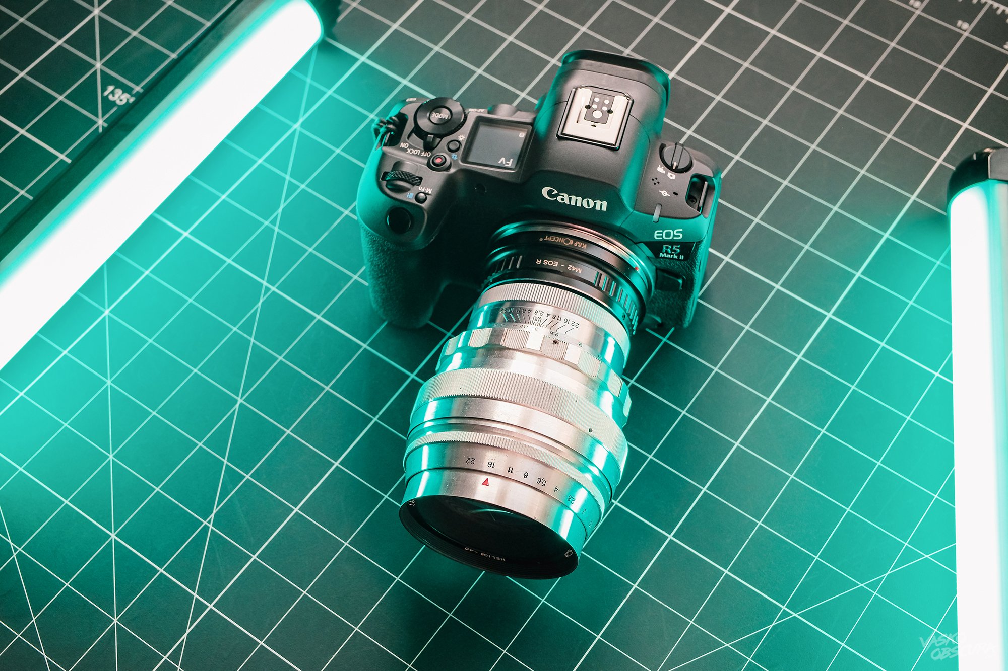 The vintage Helios-40 85mm f/1.5 mounted on the Canon EOS R5 Mark II via a K and F Concept m42 EOS R adapter