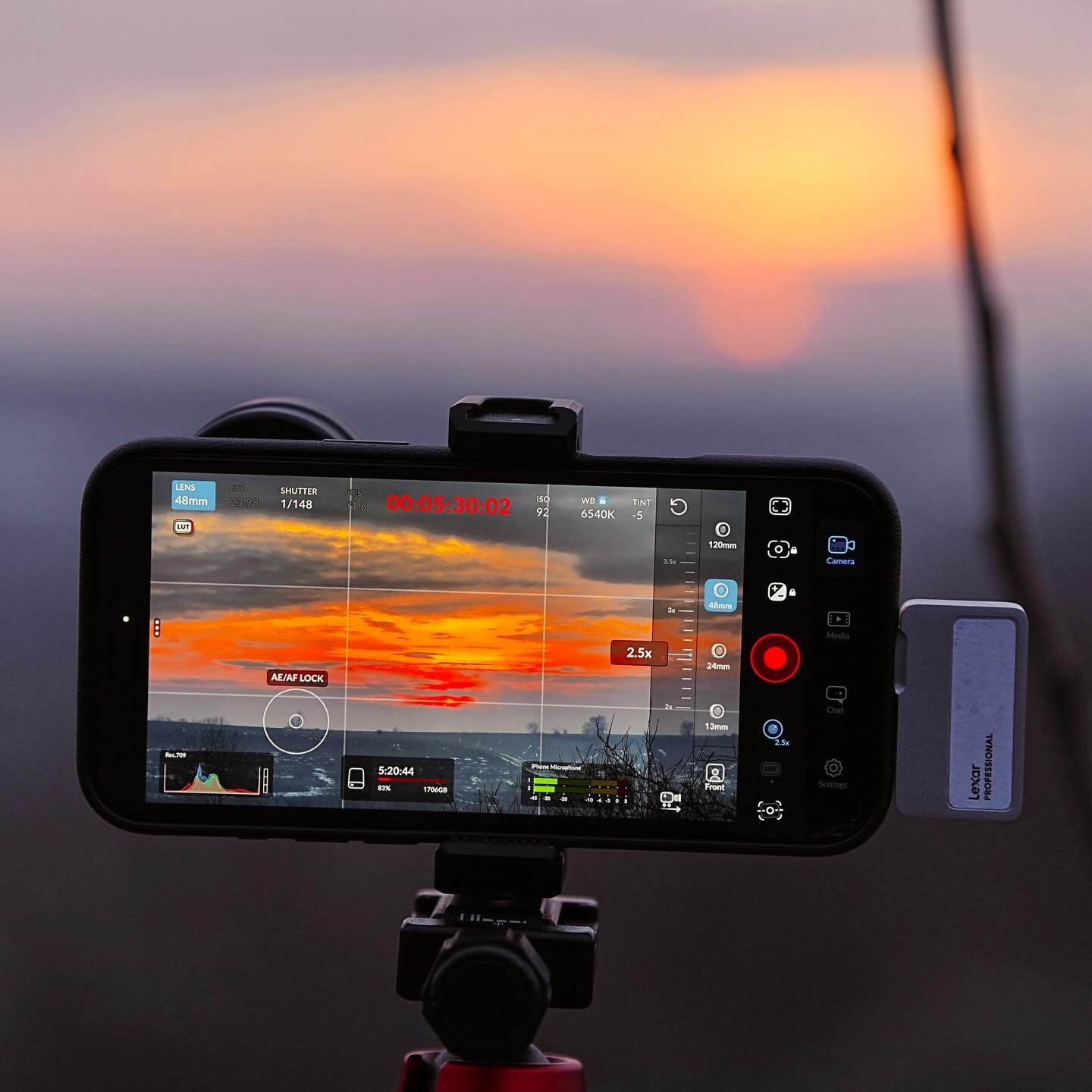 Recording a sunset video for my Urban Windows channel. I&rsquo;m actually super surprised at the video quality out of the iPhone when recording in ProRes. I mean it&rsquo;s like a gig of data per minute so files are HUGE but the convenience of having
