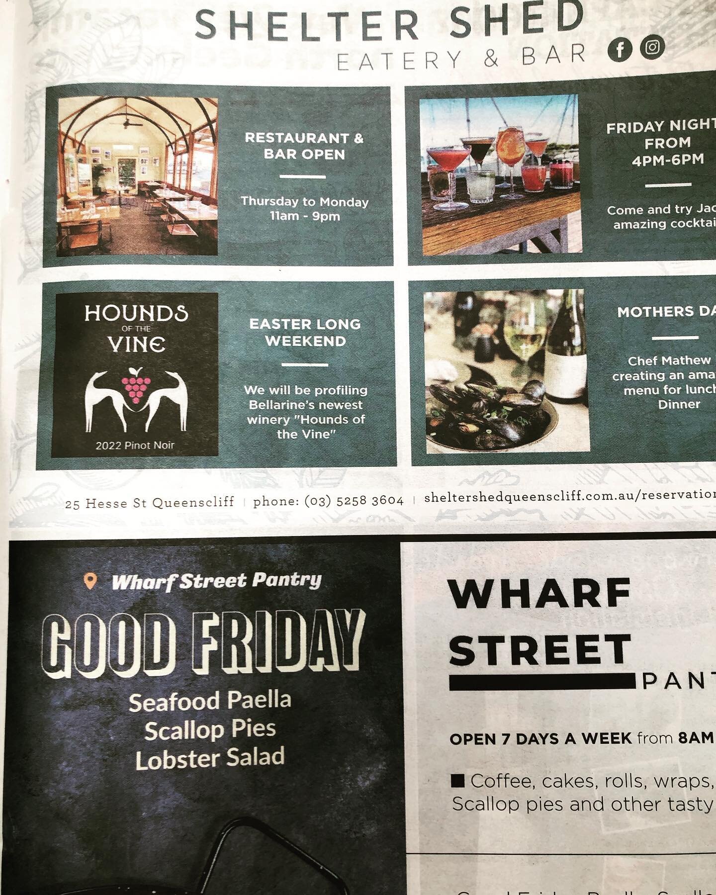 Woo hoo! 🎉 HOTV  and our scrumptious wine are being featured at The Shelter Shed and 360Q in Queenscliff over the Easter long weekend &hellip;. As featured in the Bellarine Times ❤️. Many thanks to #barryiddles and team for the great support 🙏