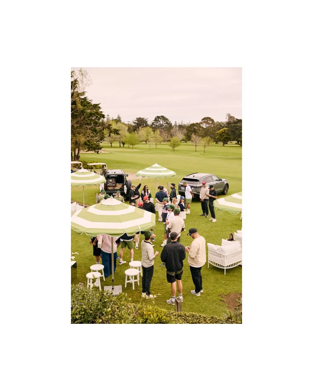 Clean lines, crisp whites and a hint of green. The set up for @superettestore Golf Day kept things light, fresh and effortlessly refined.

Ft. 
~ Olive Stripe Umbrella
~ White Bars 
~ White wood stool 
~ Slimm Chair Range 
~ White Rattan End Table