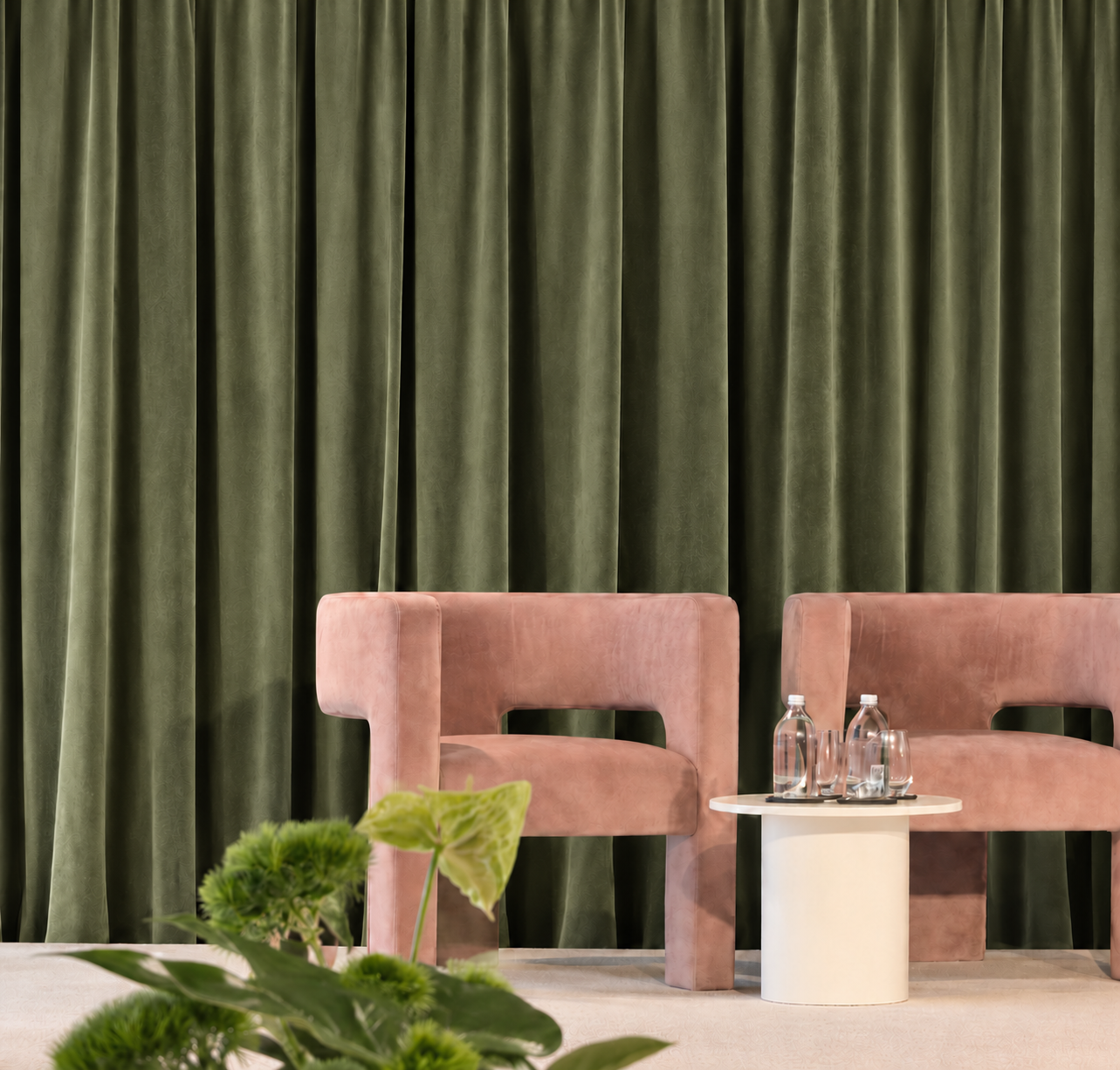 Olive Green Velvet Event Drape Panel