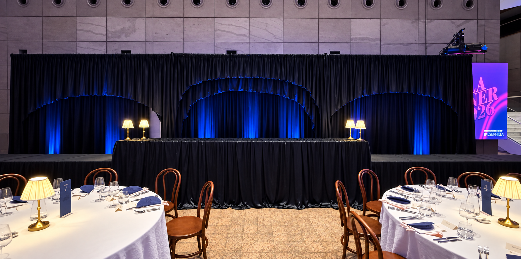 Navy Blue Silk Curved Backdrop (Wide)