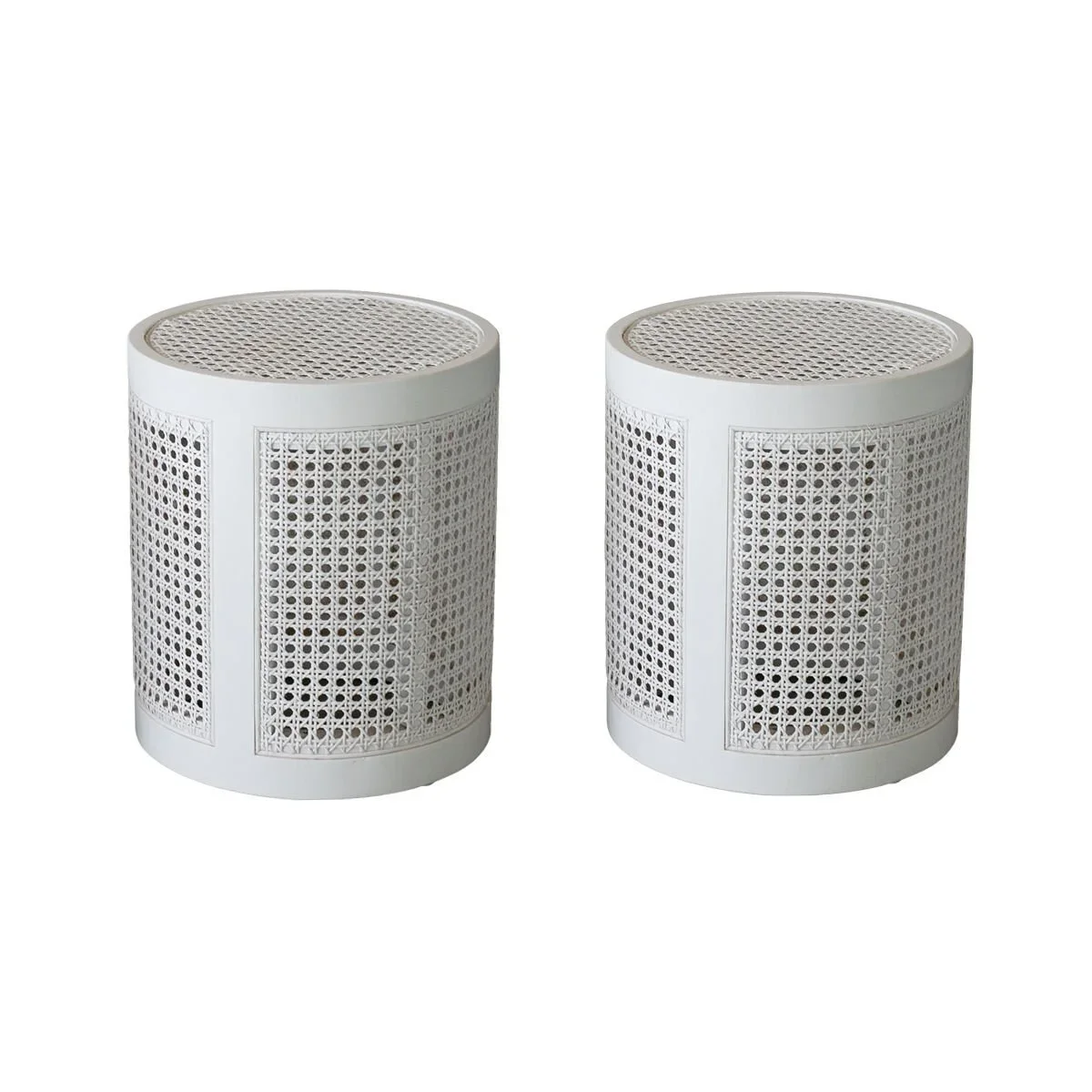 White Rattan End Table